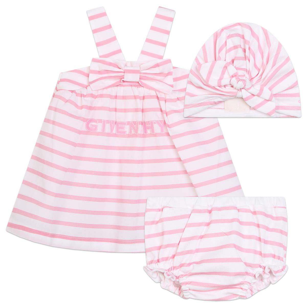 Baby Girls Pink Stripes Cotton Dress Set