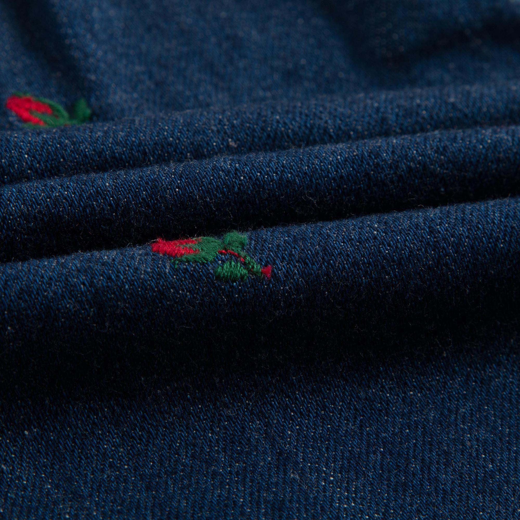 Baby Girls Blue Denim Jeans With Red Embroidered Flower Trims - CÉMAROSE | Children's Fashion Store - 7