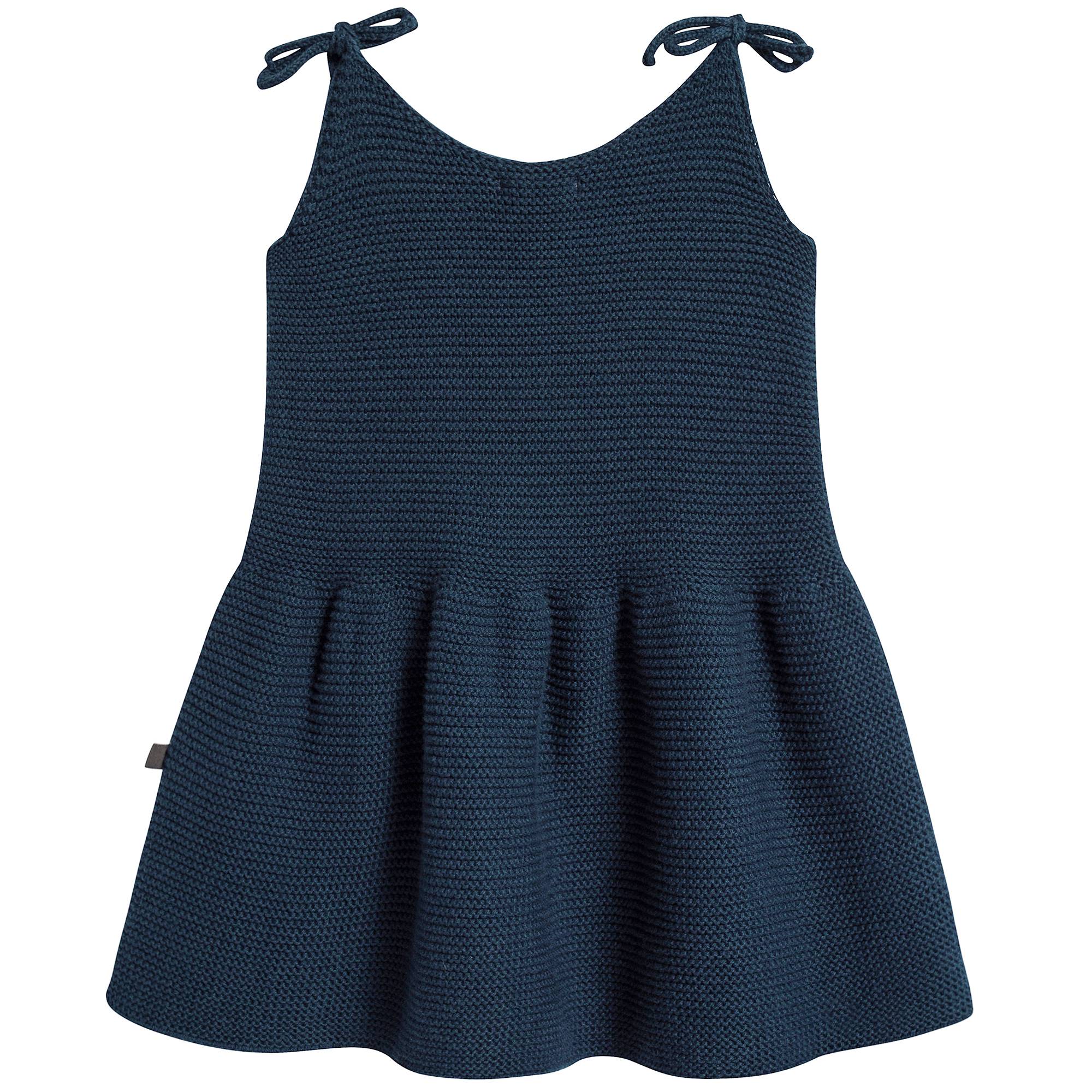Girls Dark Navy Cotton Tie Strap Dress