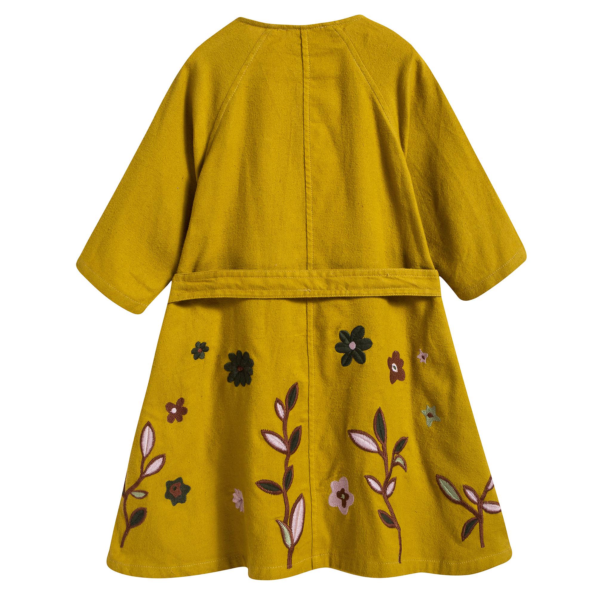 Girls Yellow Embroidered Dress with Belt