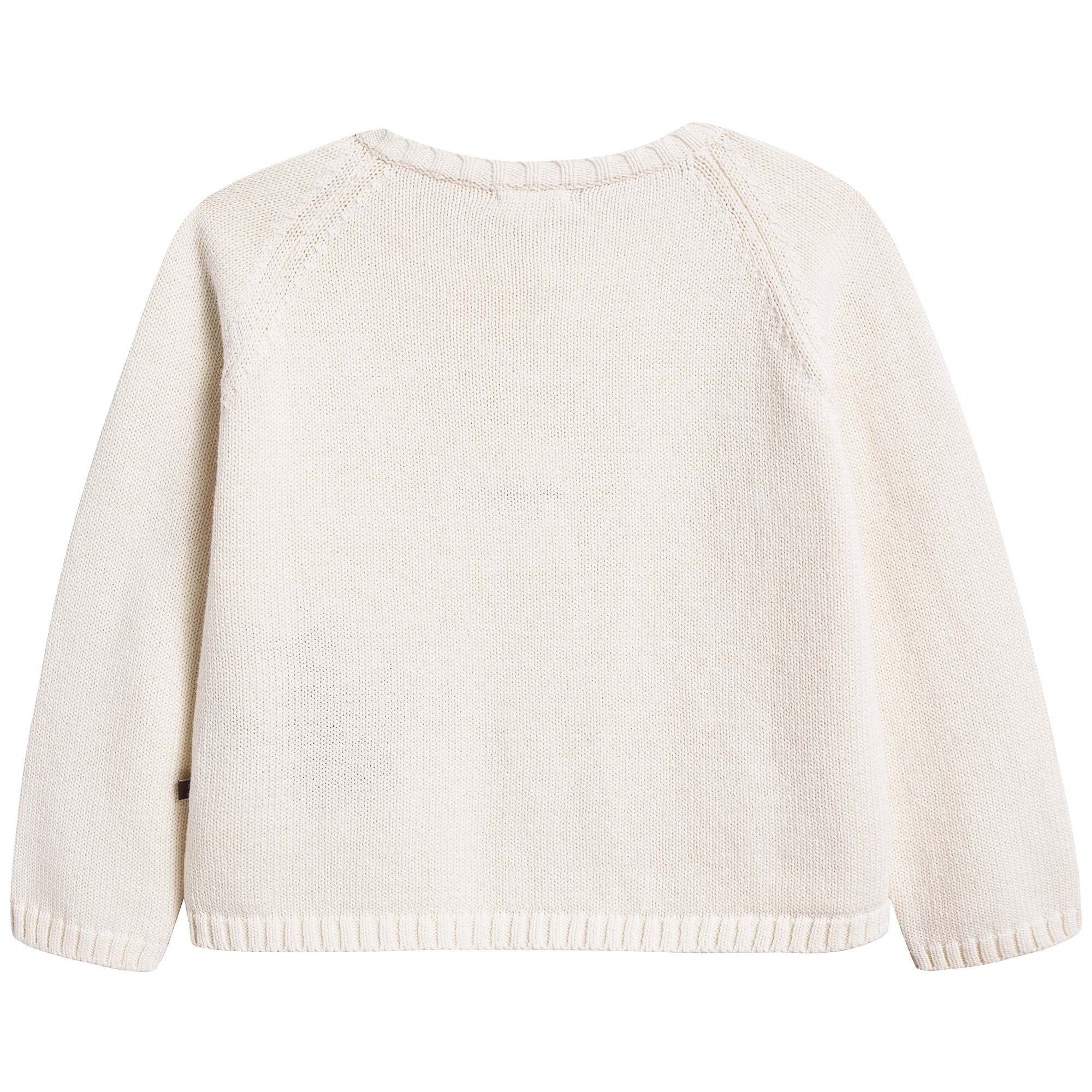Girls White & Green Cotton Plant Pocket Cardigan
