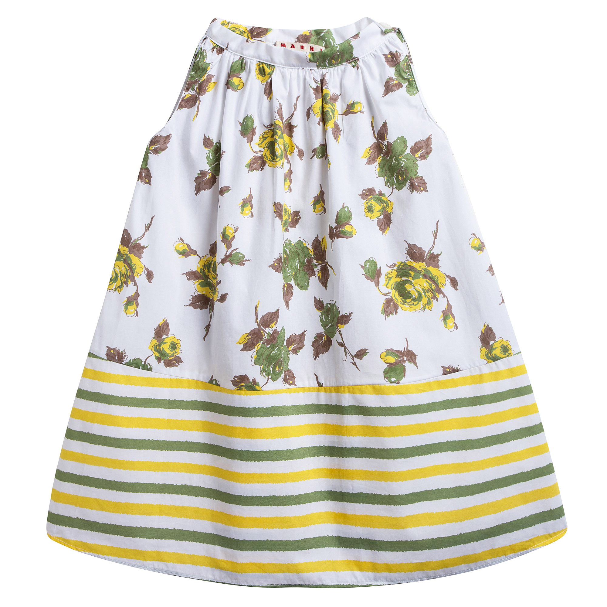 Girls White Cotton Dress With Flower Print