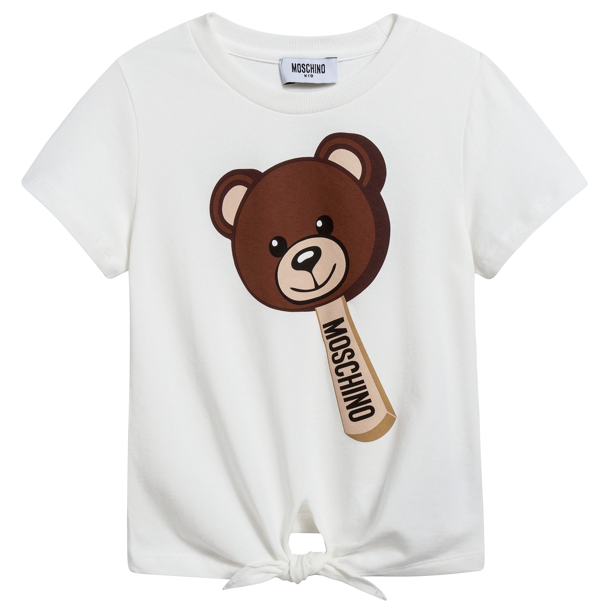 Girls White Cotton Teddy Bear T-Shirt