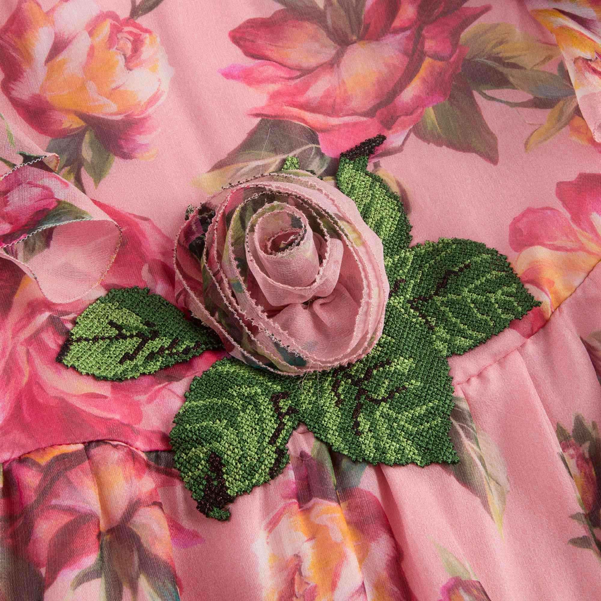 Girls Flower-Printed Silk Dress