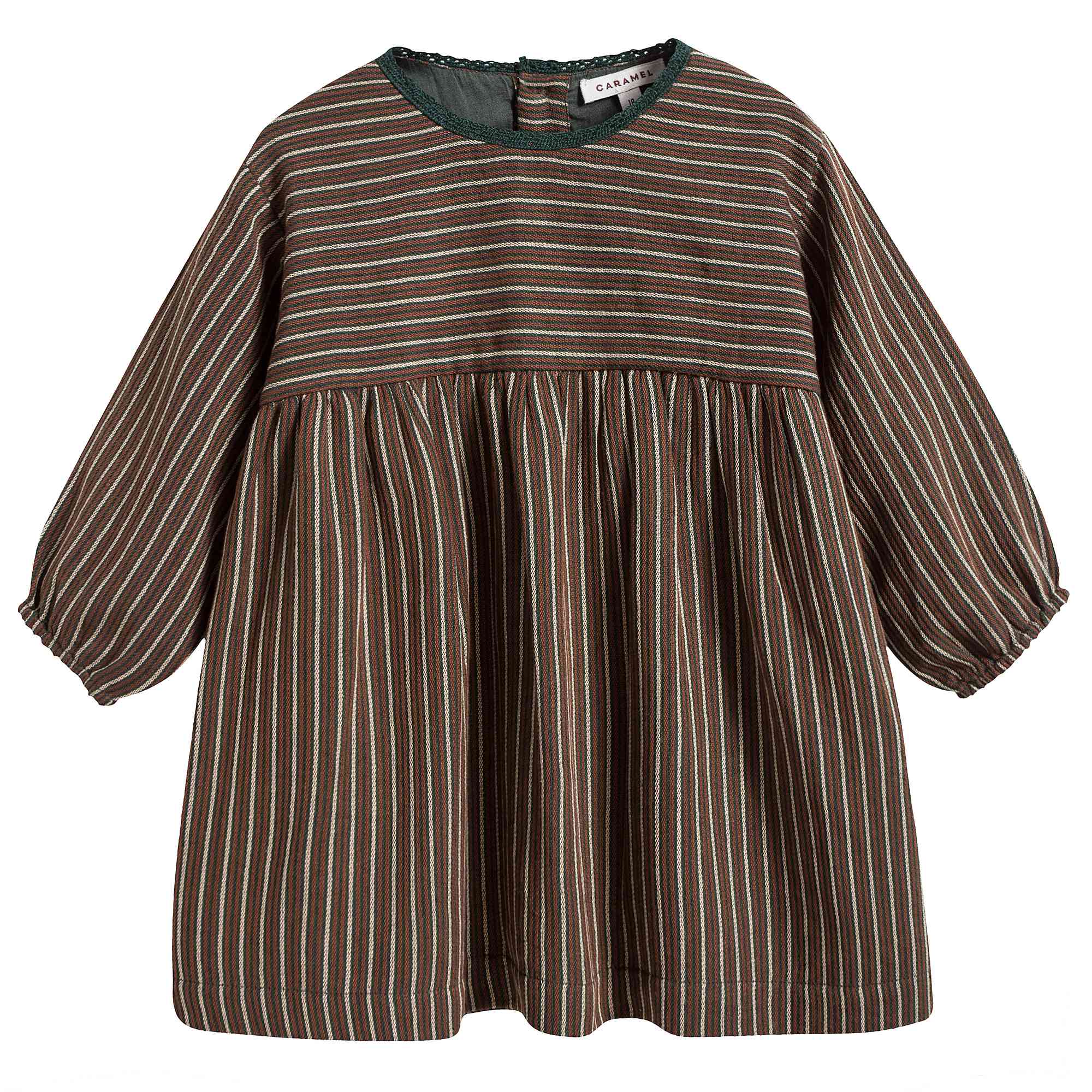 Baby Girls Brown & Green Striped Dress