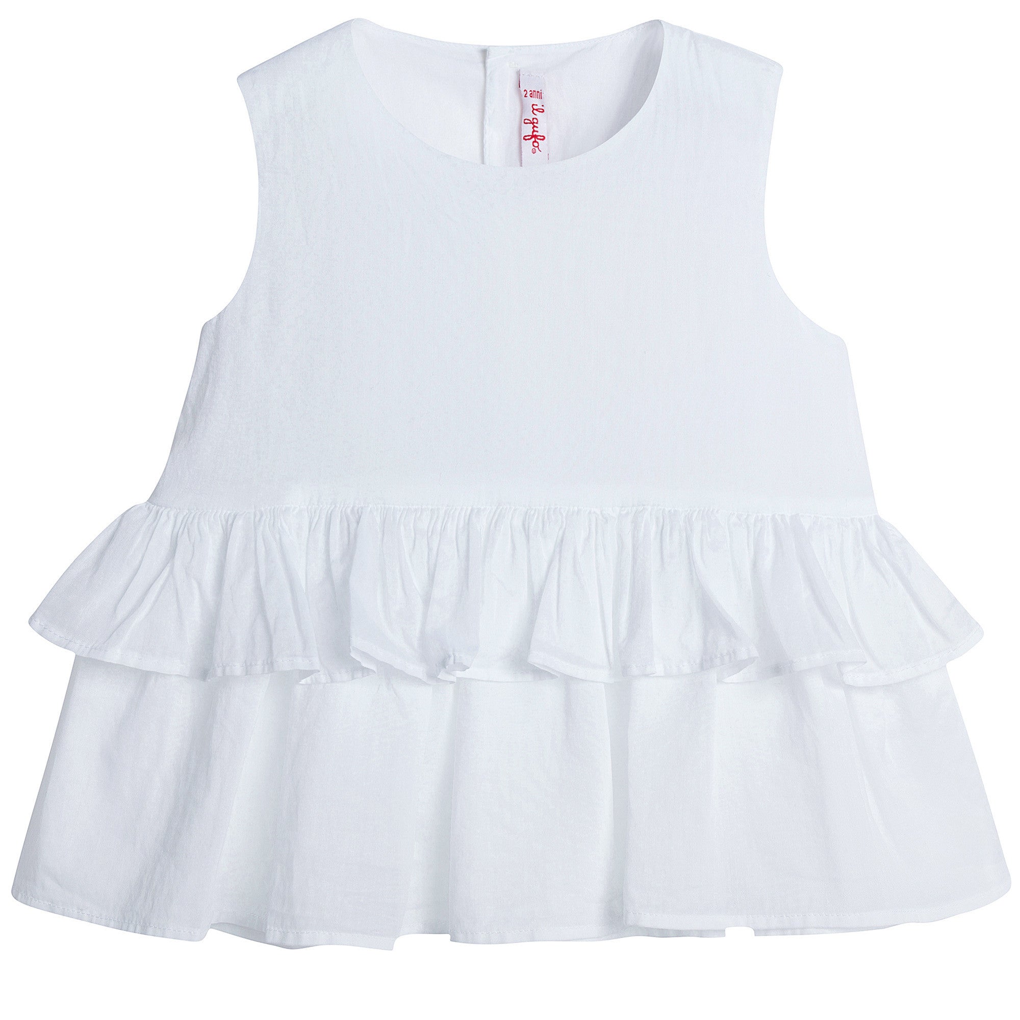 Girls White Cotton Sleeveless Frill T-Shirt - CÉMAROSE | Children's Fashion Store - 1
