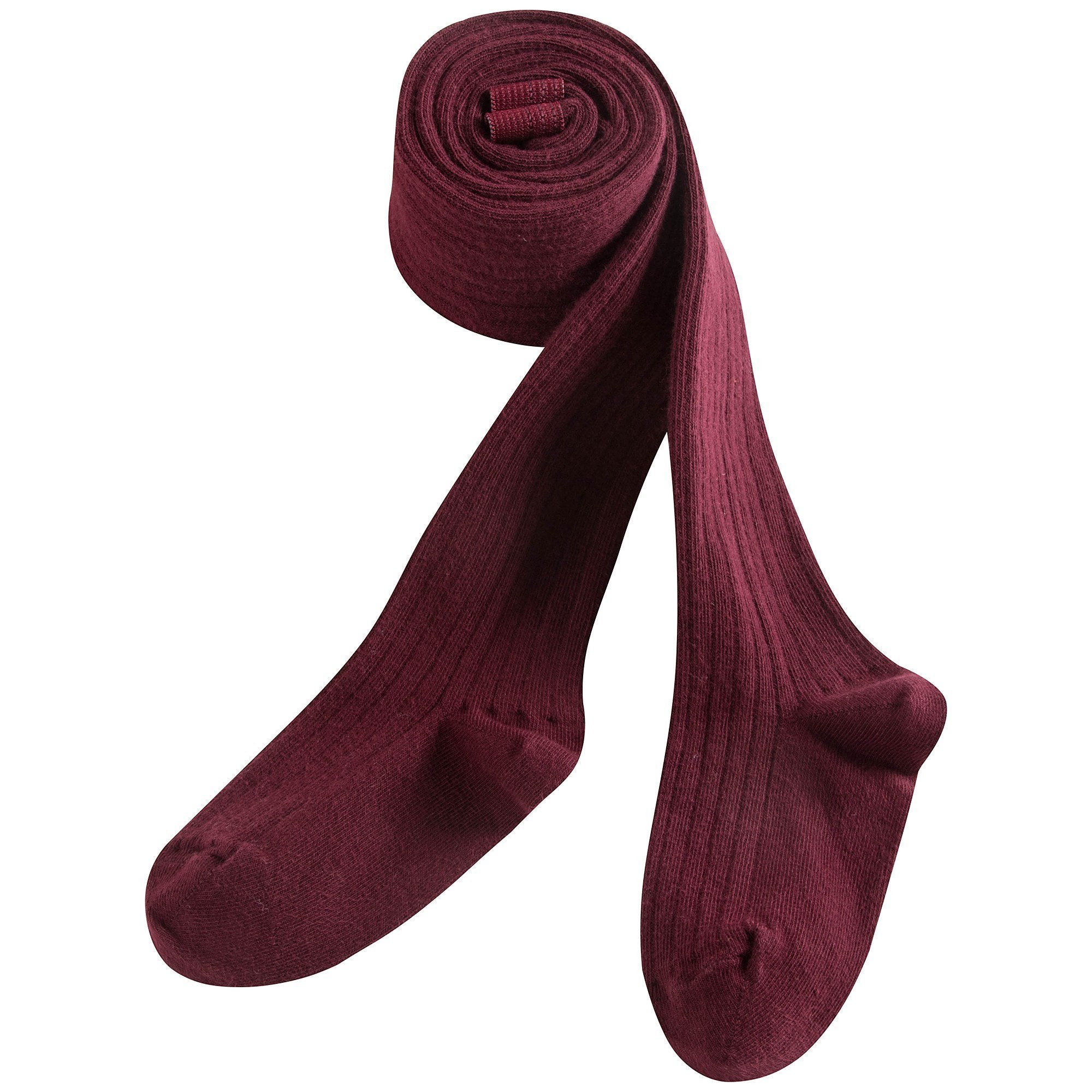 Girls Red Wine Ribbed Tights