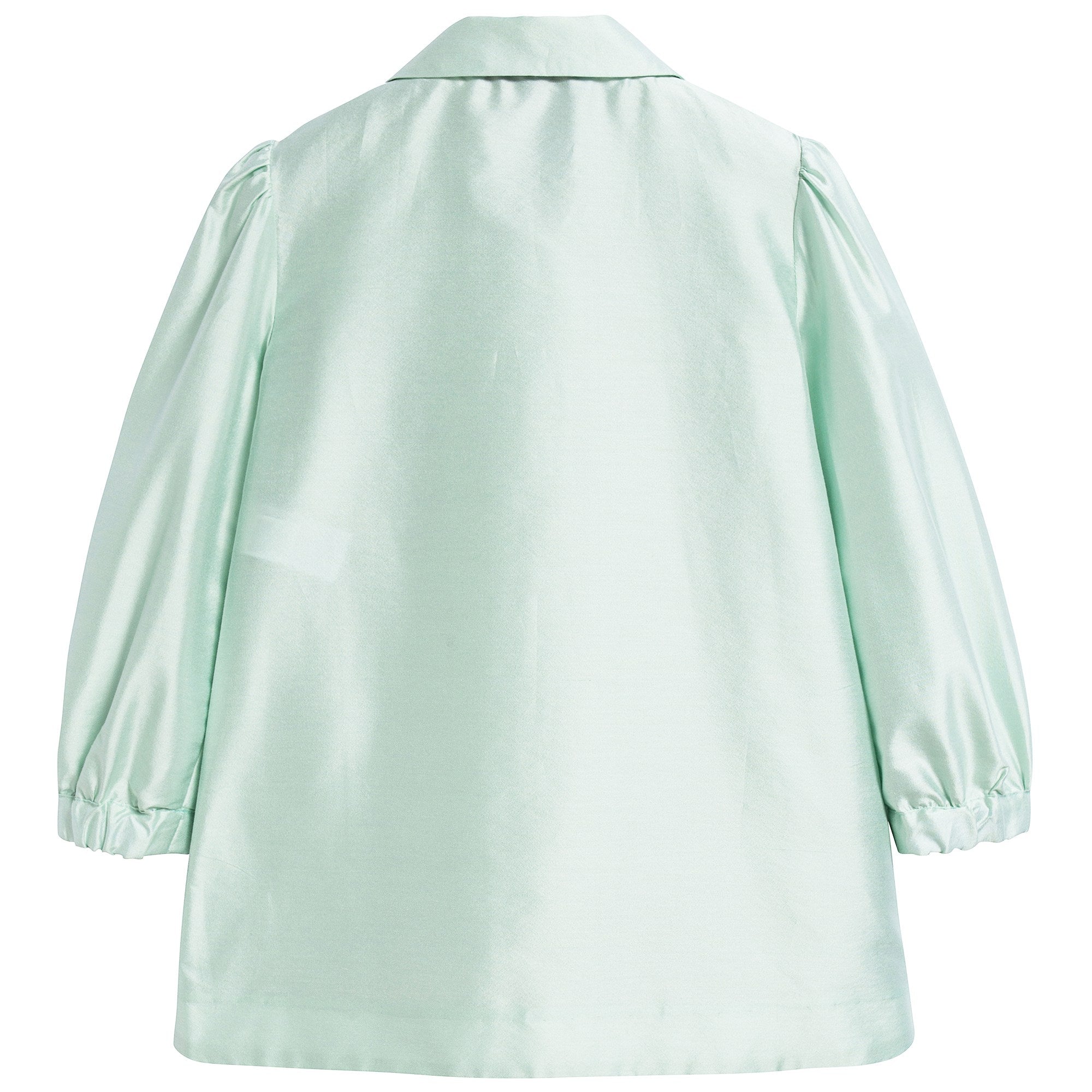Girls Mint Green Collar And Embroidery Cotton Dustcoat