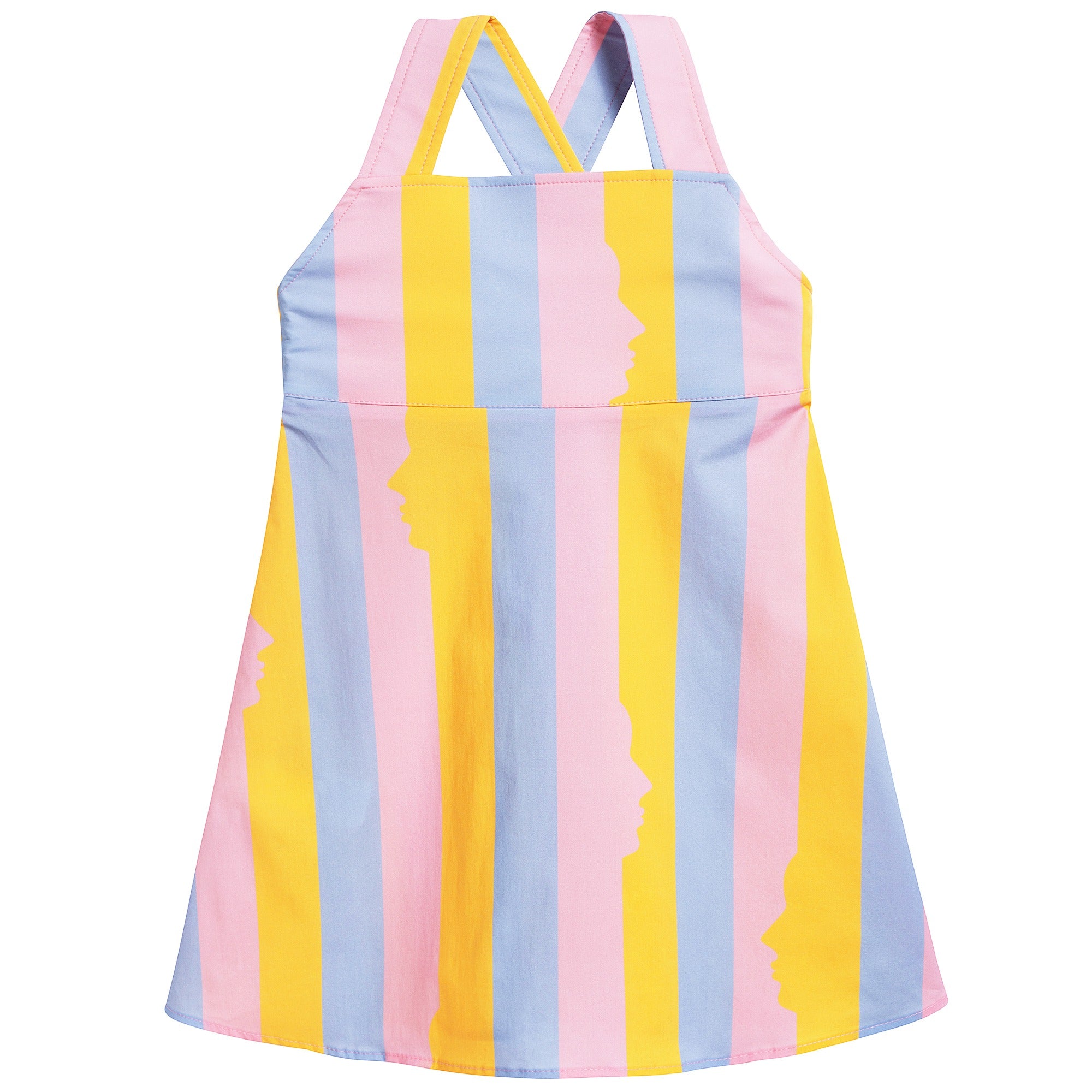 Girls Color Striped Square Neck Cotton Woven Dress