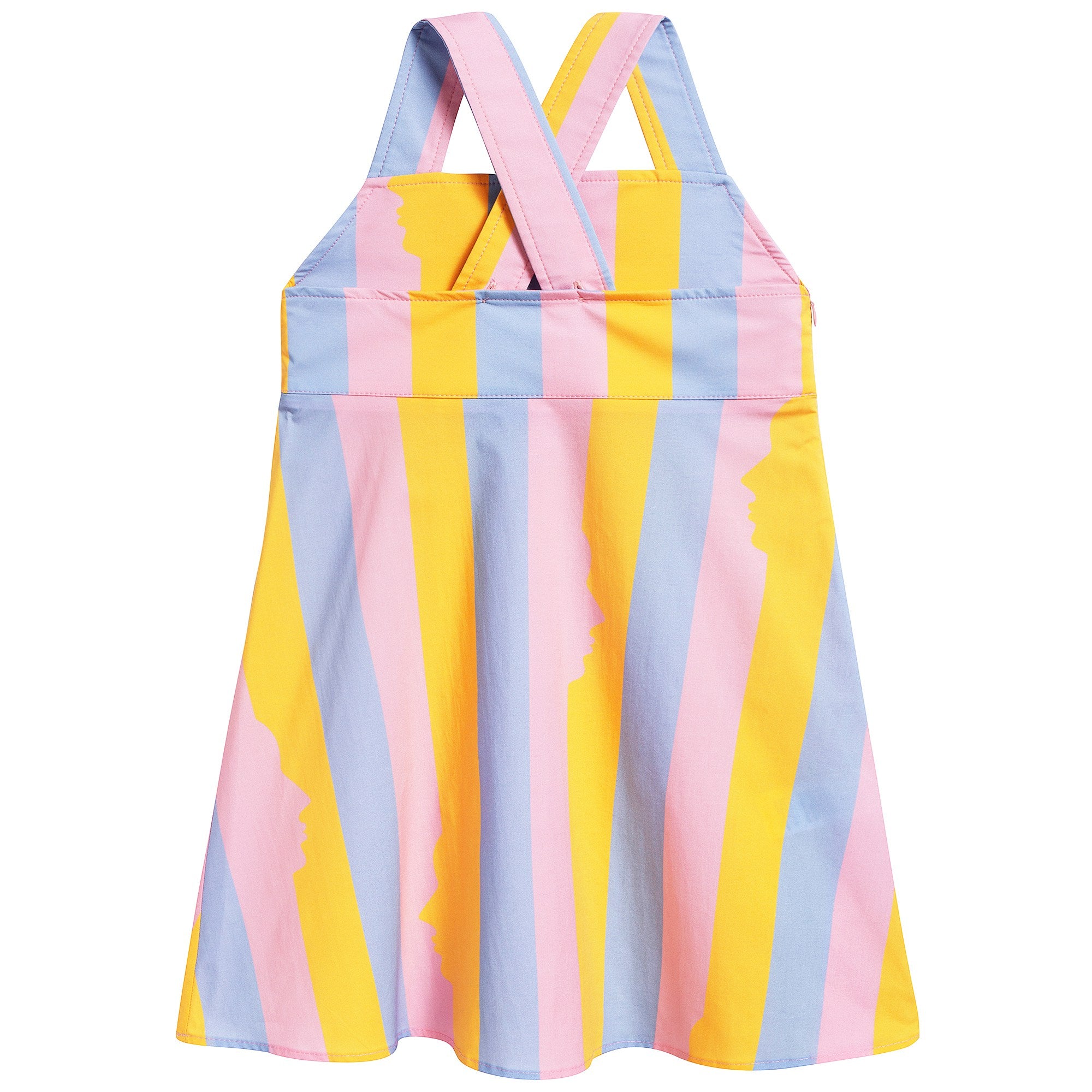 Girls Color Striped Square Neck Cotton Woven Dress