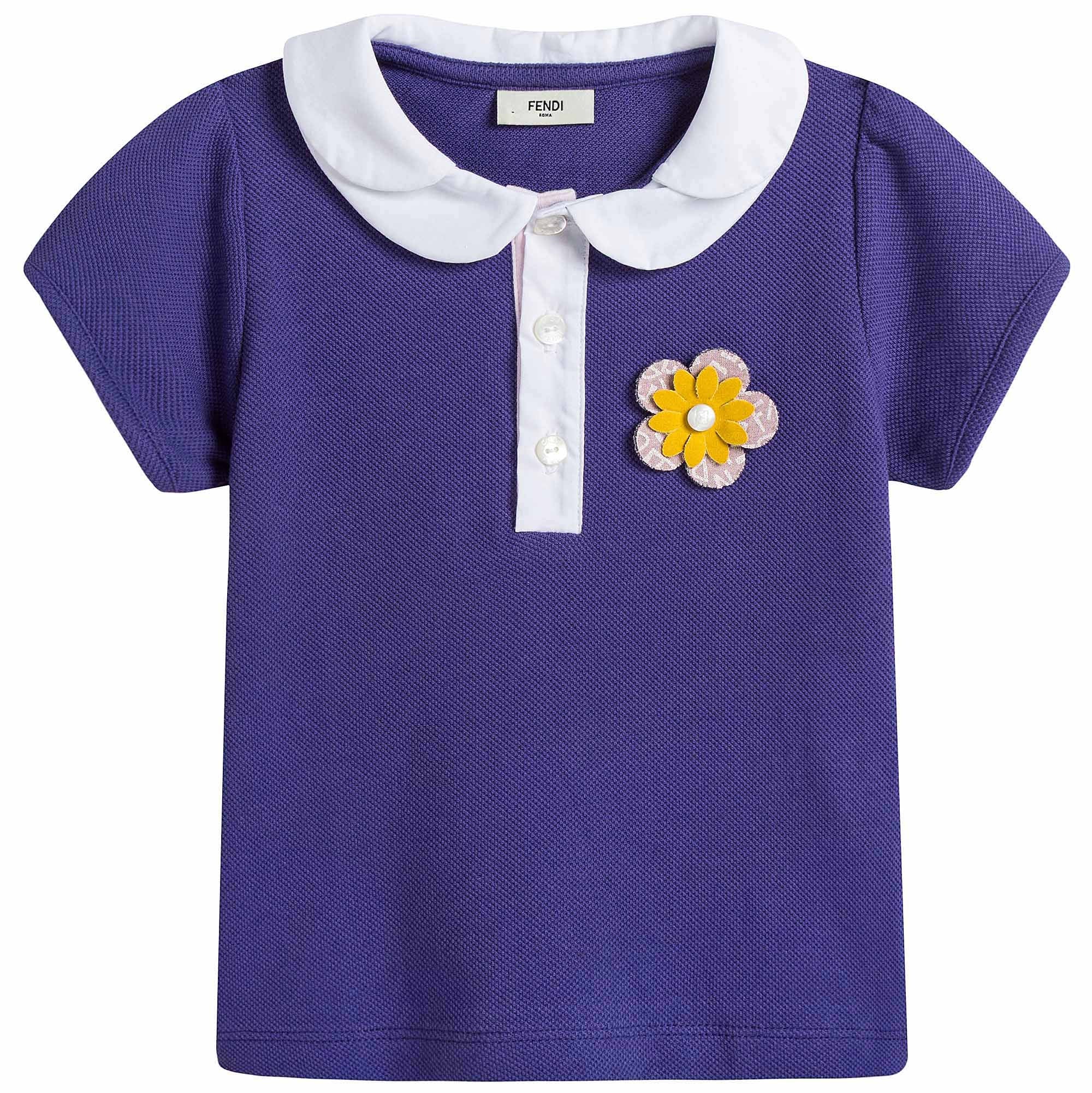 Baby Girls Purple Cotton Polo Shirt With Patch Flowers Trims - CÉMAROSE | Children's Fashion Store - 1