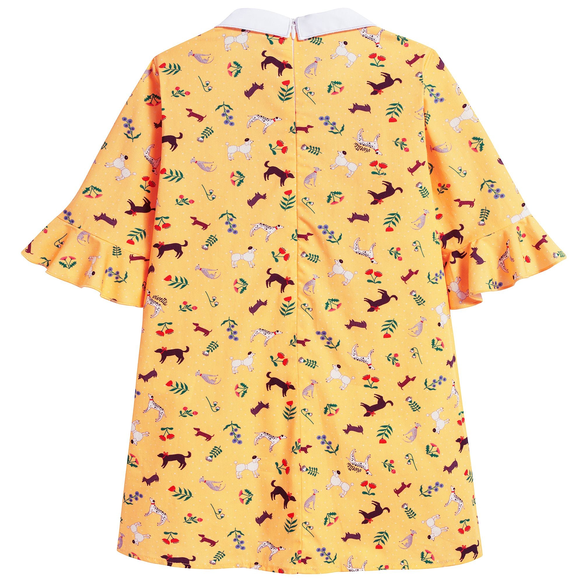 Girls Yellow Hand Collar Cotton Woven Dress