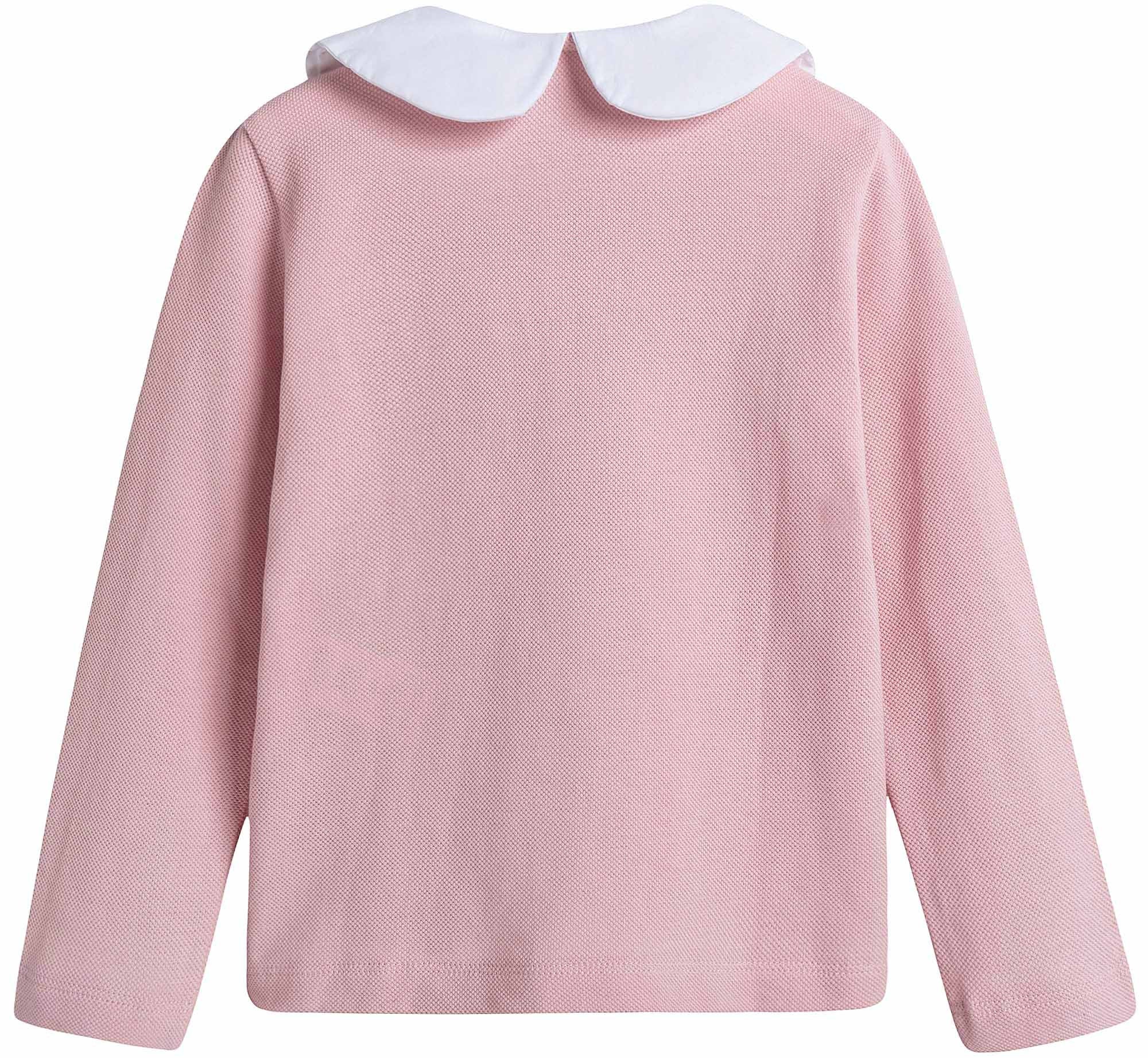 Girls Pink Cotton Polo Shirt With Patch Flower Trims - CÉMAROSE | Children's Fashion Store - 2