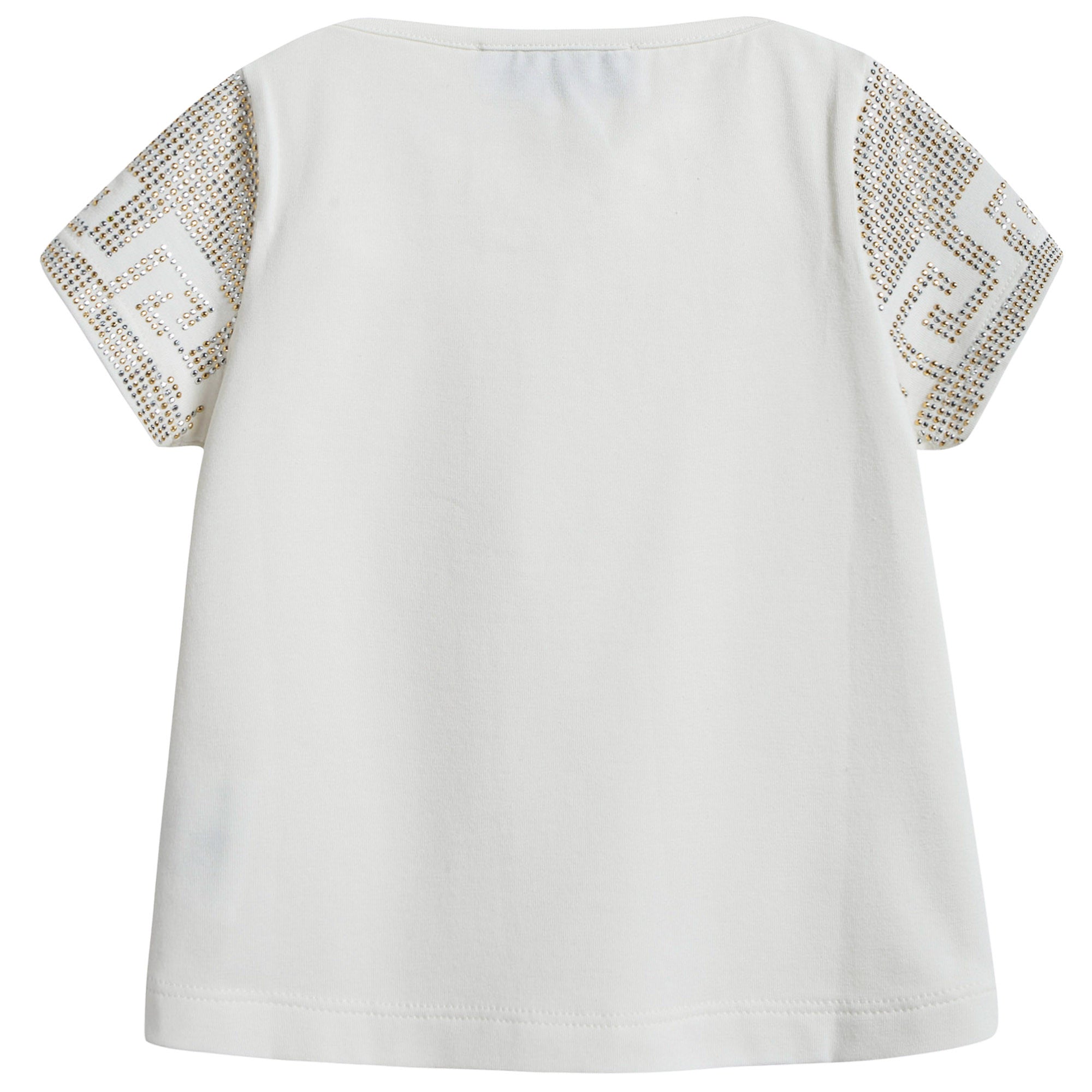 Baby Girls White Cotton Blouse With Gold Rhinestone Trims