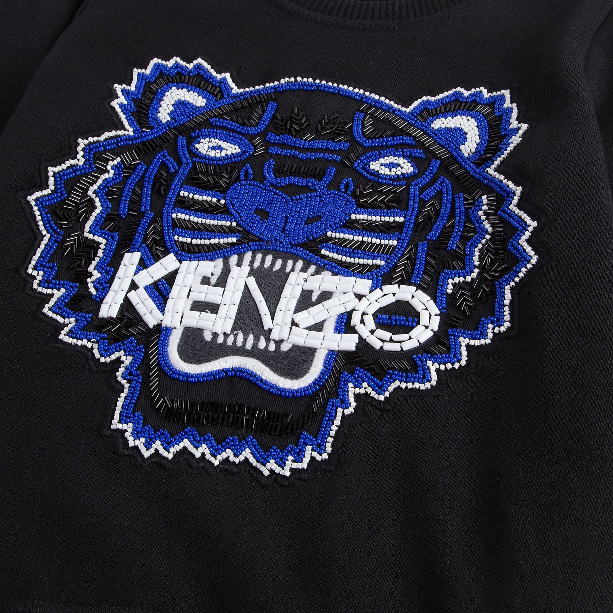 Girls Black Embroidered Tiger Head Cotton Sweatshirt - CÉMAROSE | Children's Fashion Store - 6