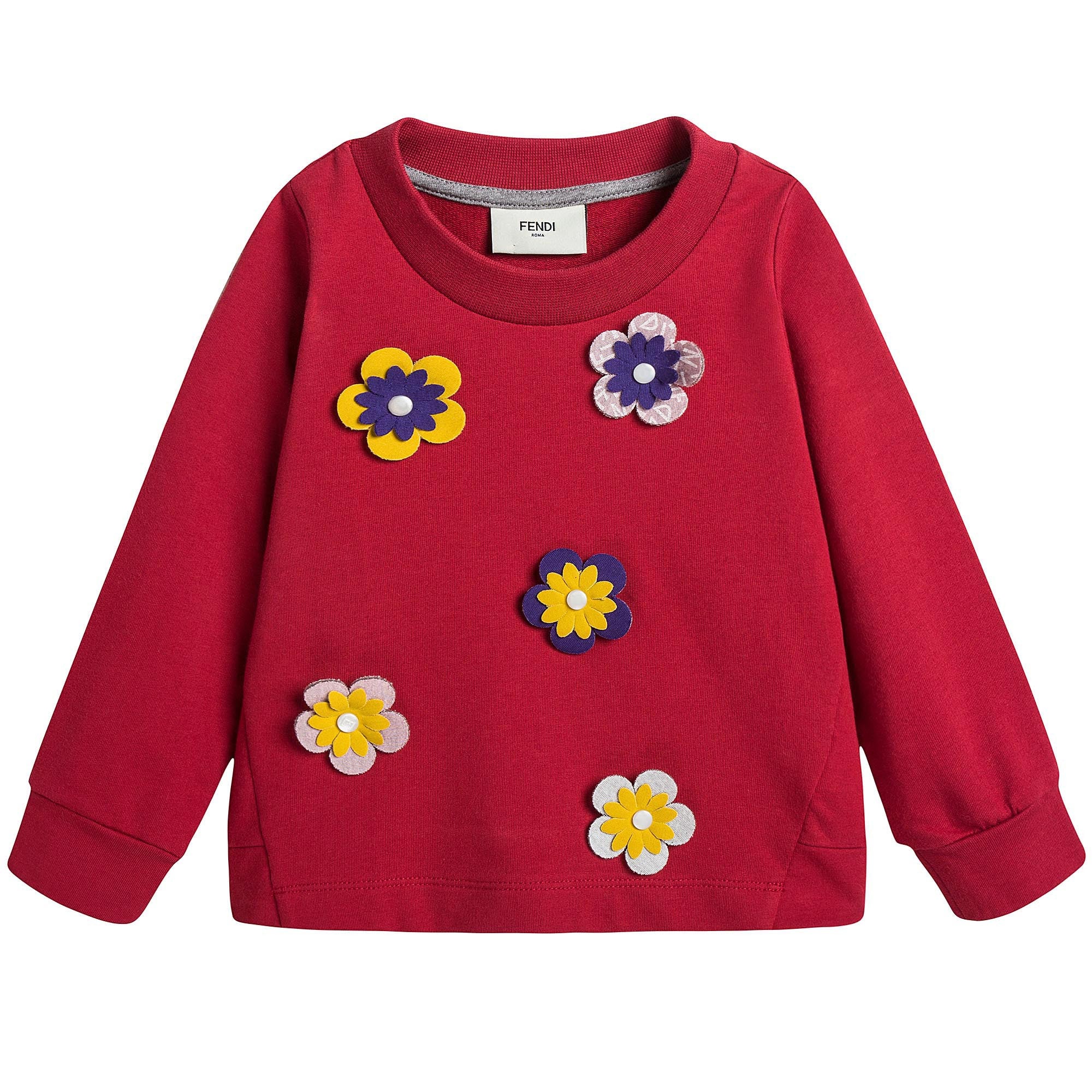 Girls Red Cotton Sweatshirt With Patch Flower Trims - CÉMAROSE | Children's Fashion Store - 1
