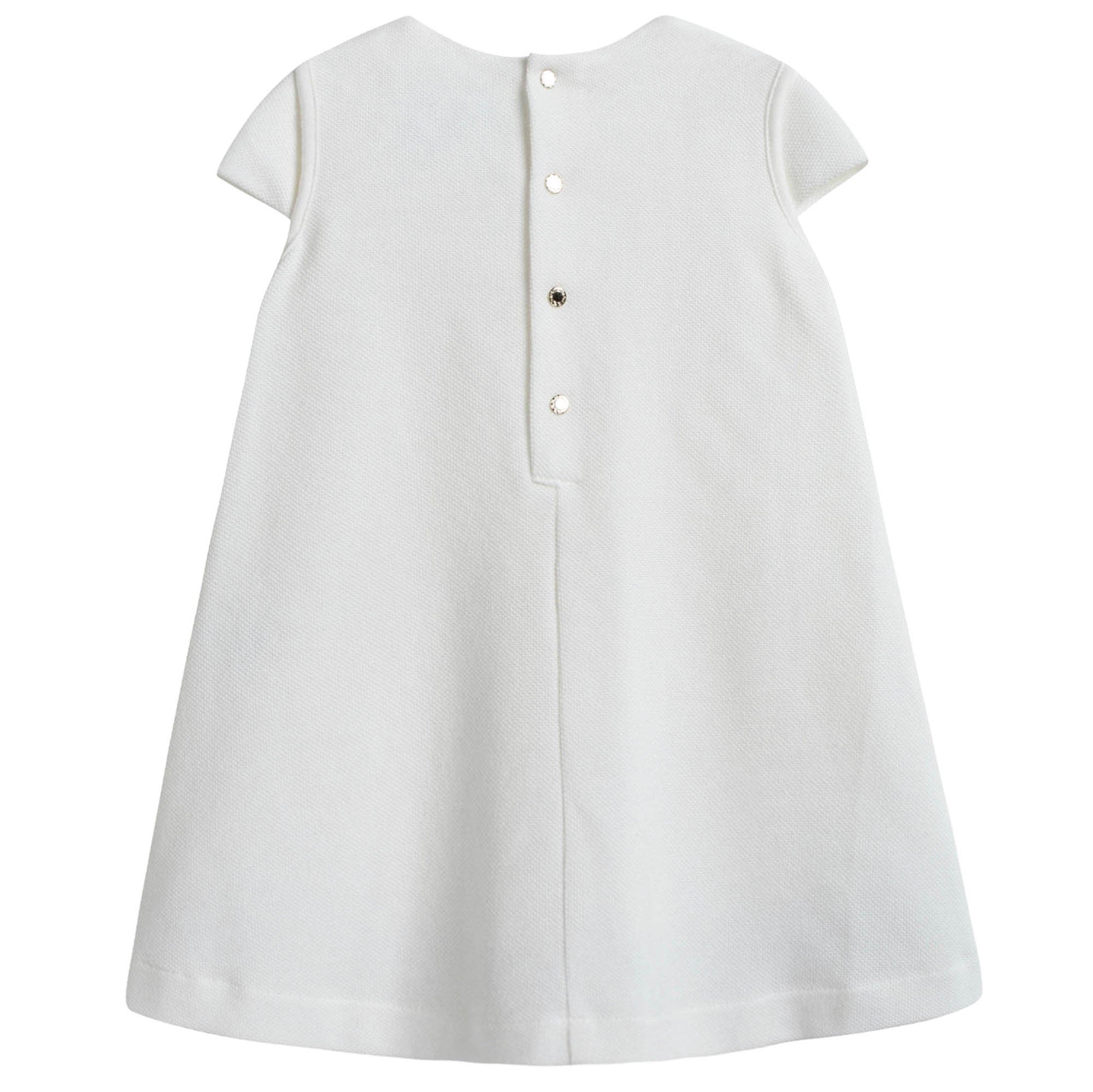 Baby Girls White Cotton Dress With Gold Rhinestone Trims