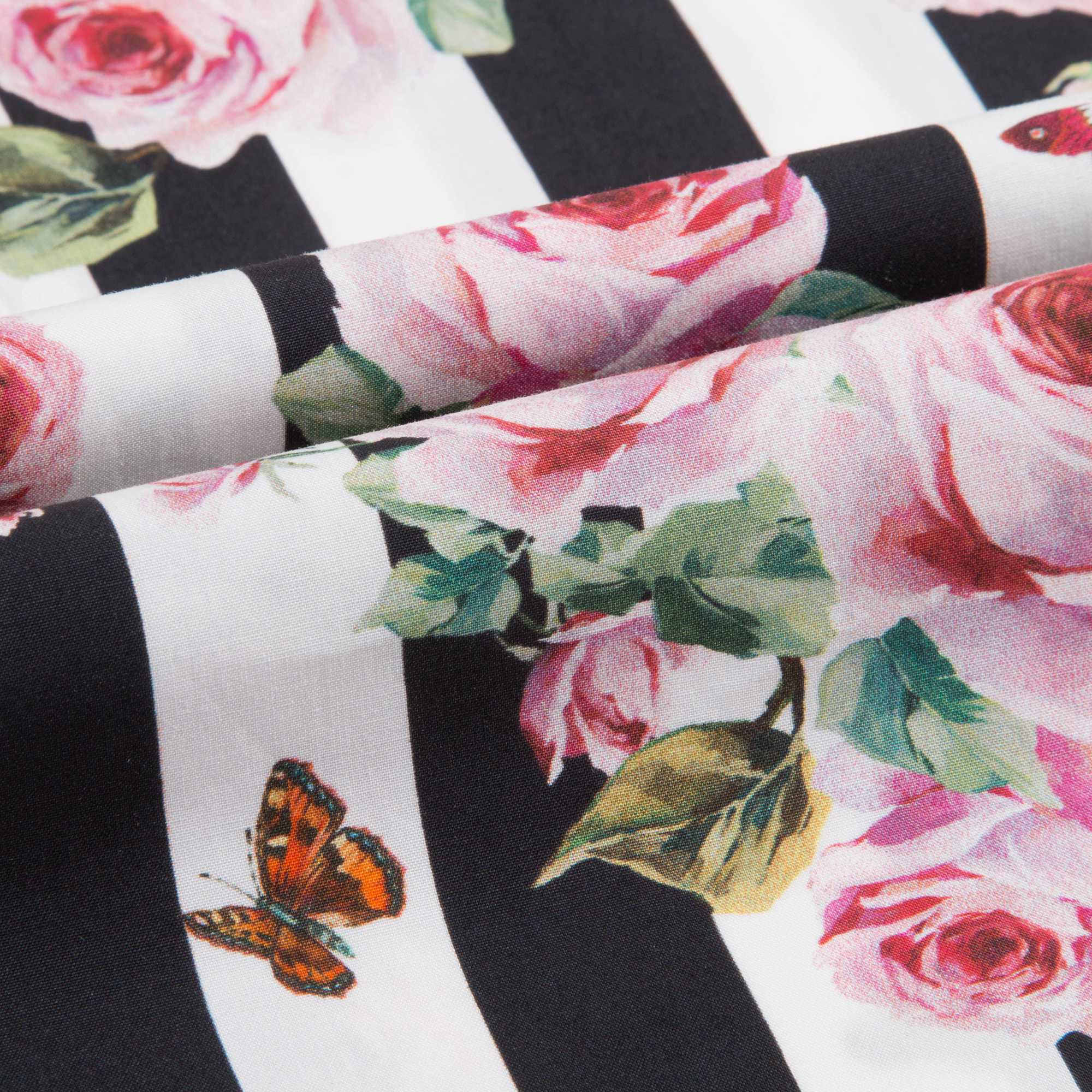 Girls Pink & Black Striped Rose Cotton Dress