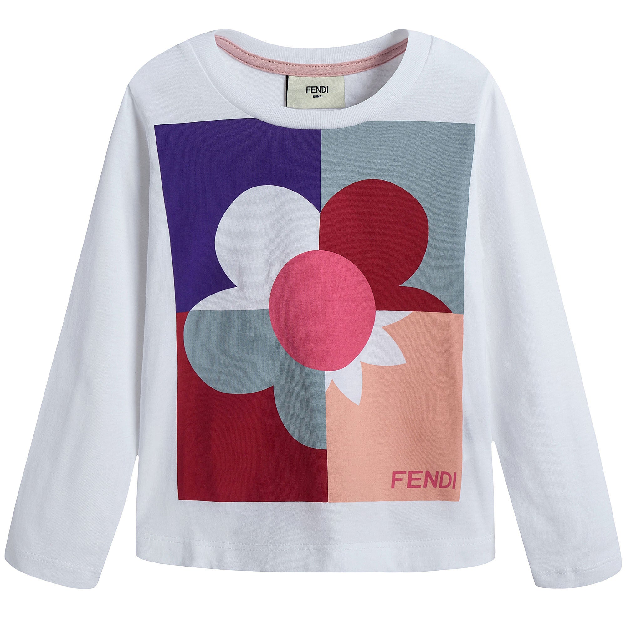 Girls White Flower Printed Cotton T-Shirt - CÉMAROSE | Children's Fashion Store - 1