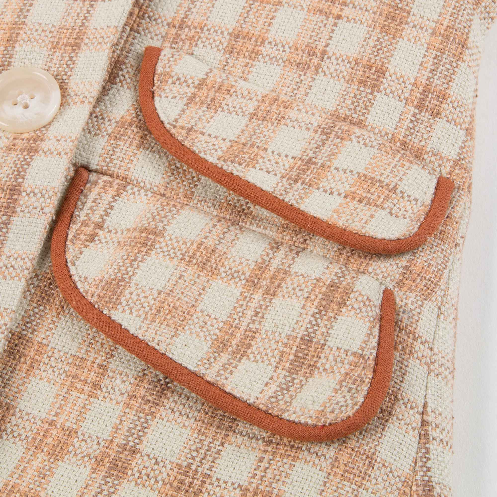 Girls Beige Check Cotton Woven Coat