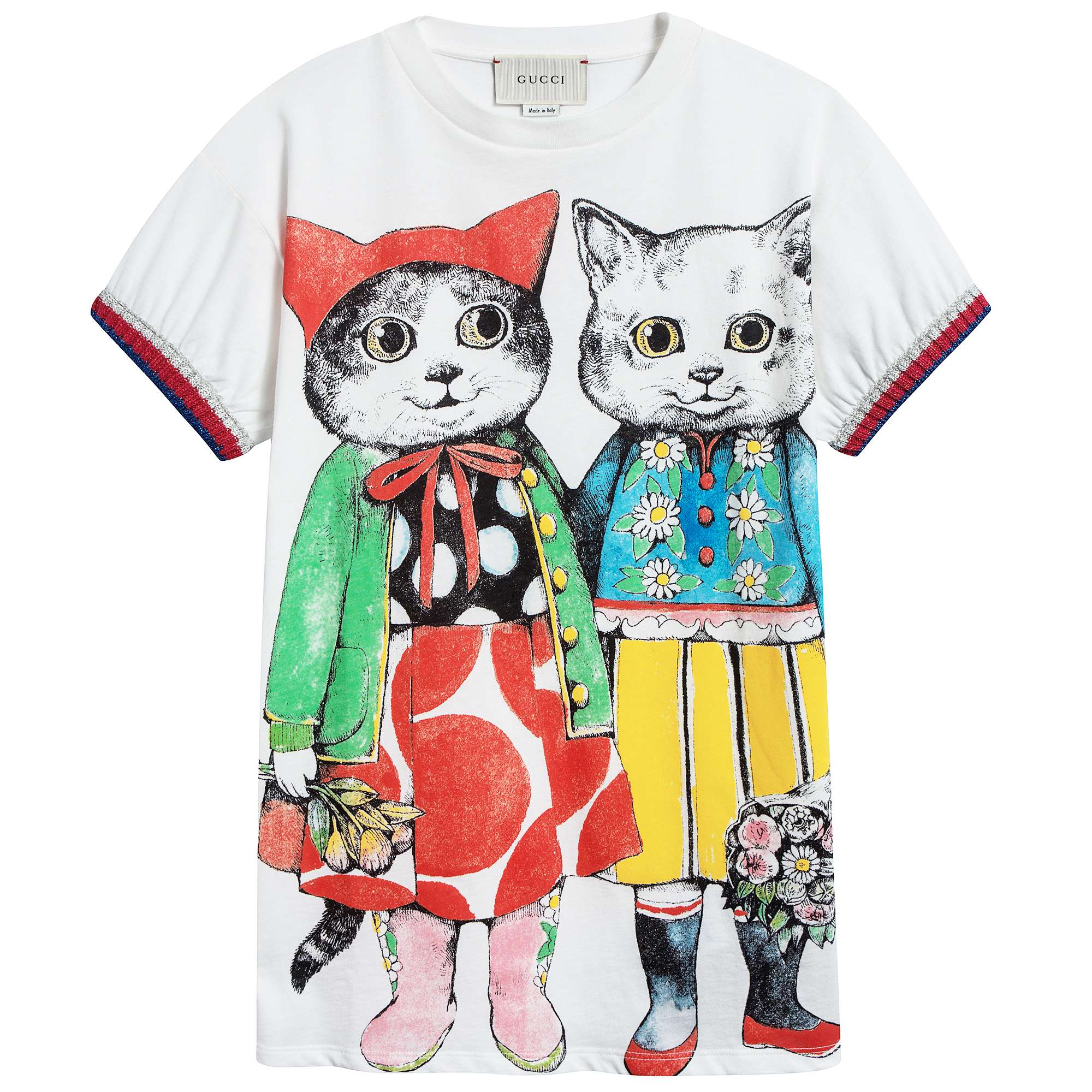 Girls White Cotton Kitten Friends Dress
