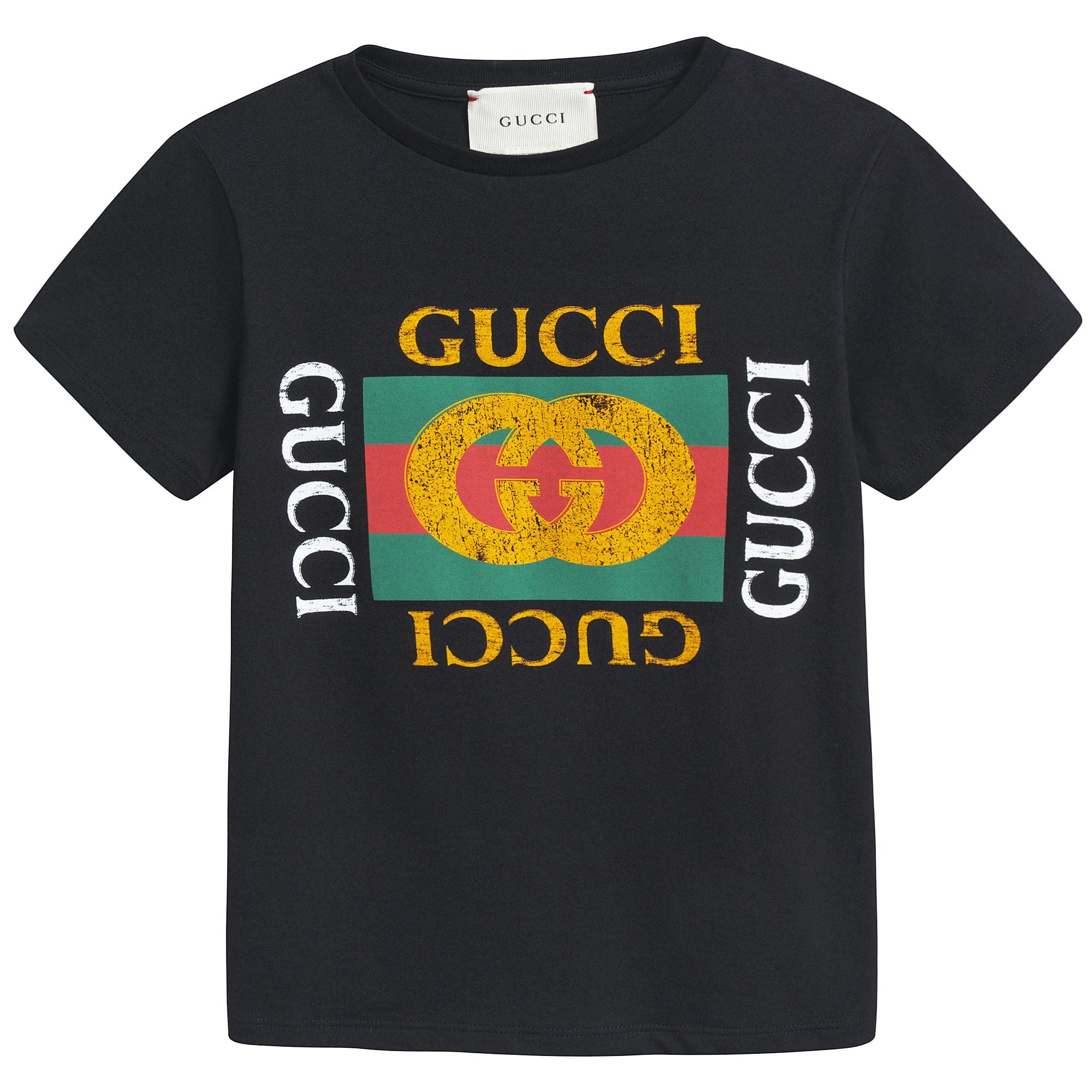 Girls & Boys Black Logo Cotton T-shirt