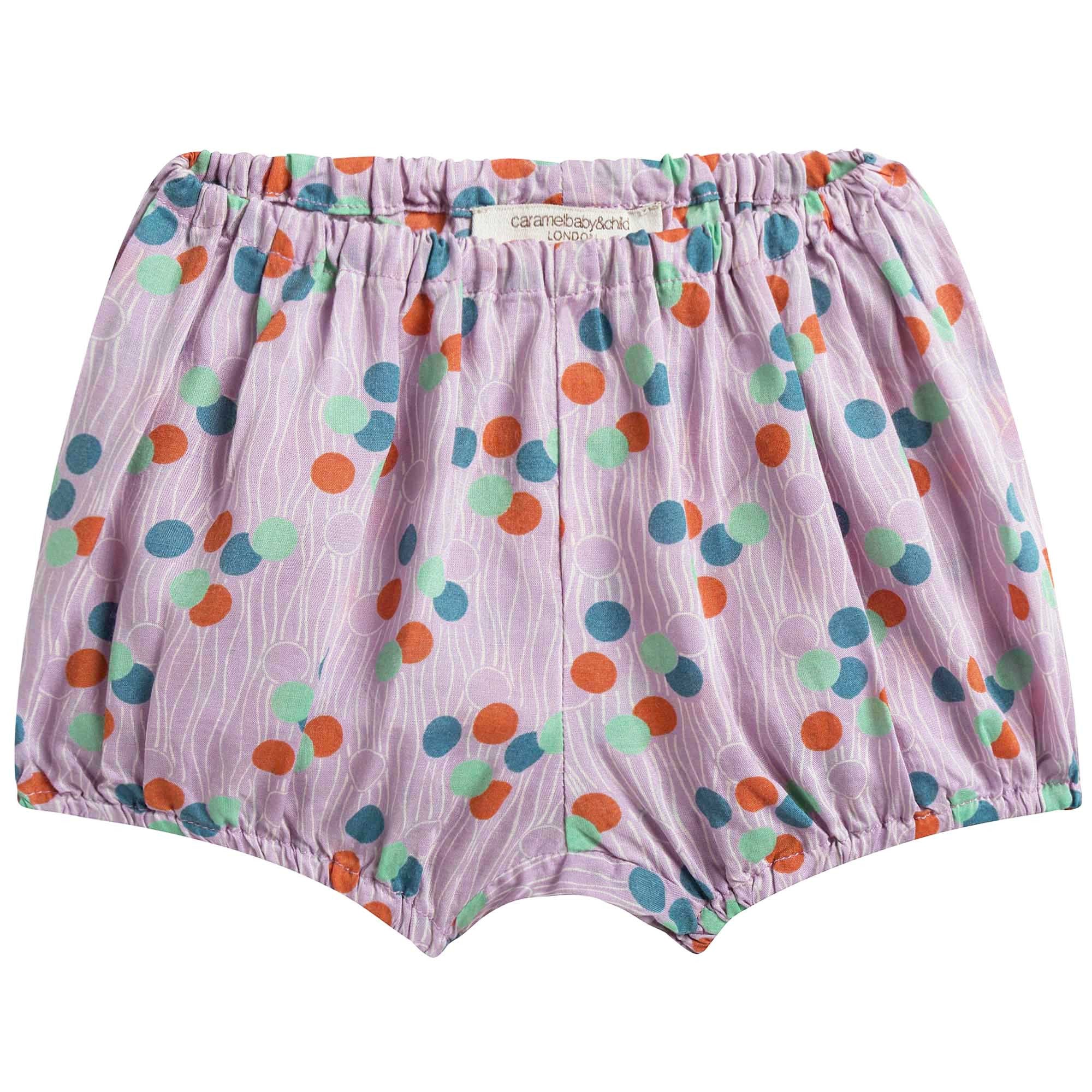 Girls Purple Sheer Lilac Bloomer With Dotty Printed Trims