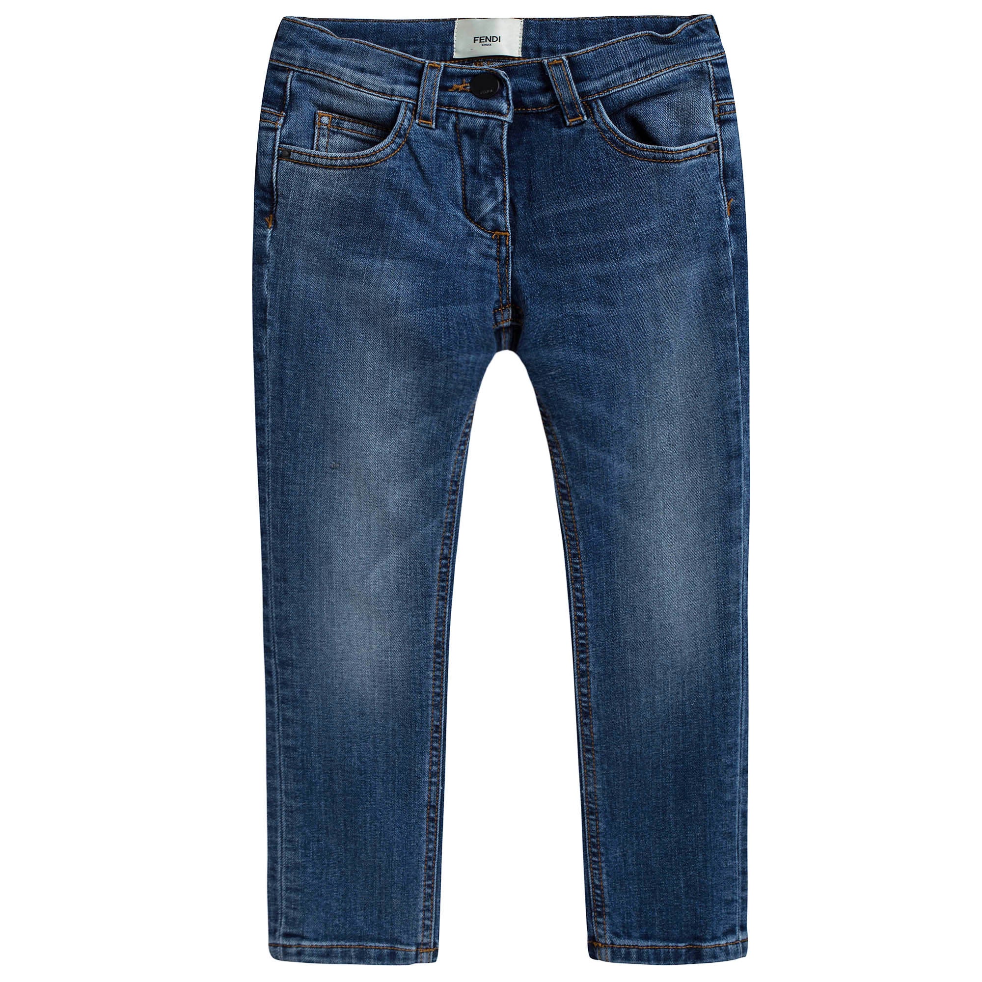 Girls Blue Denim Embroidered Pocket Jeans
