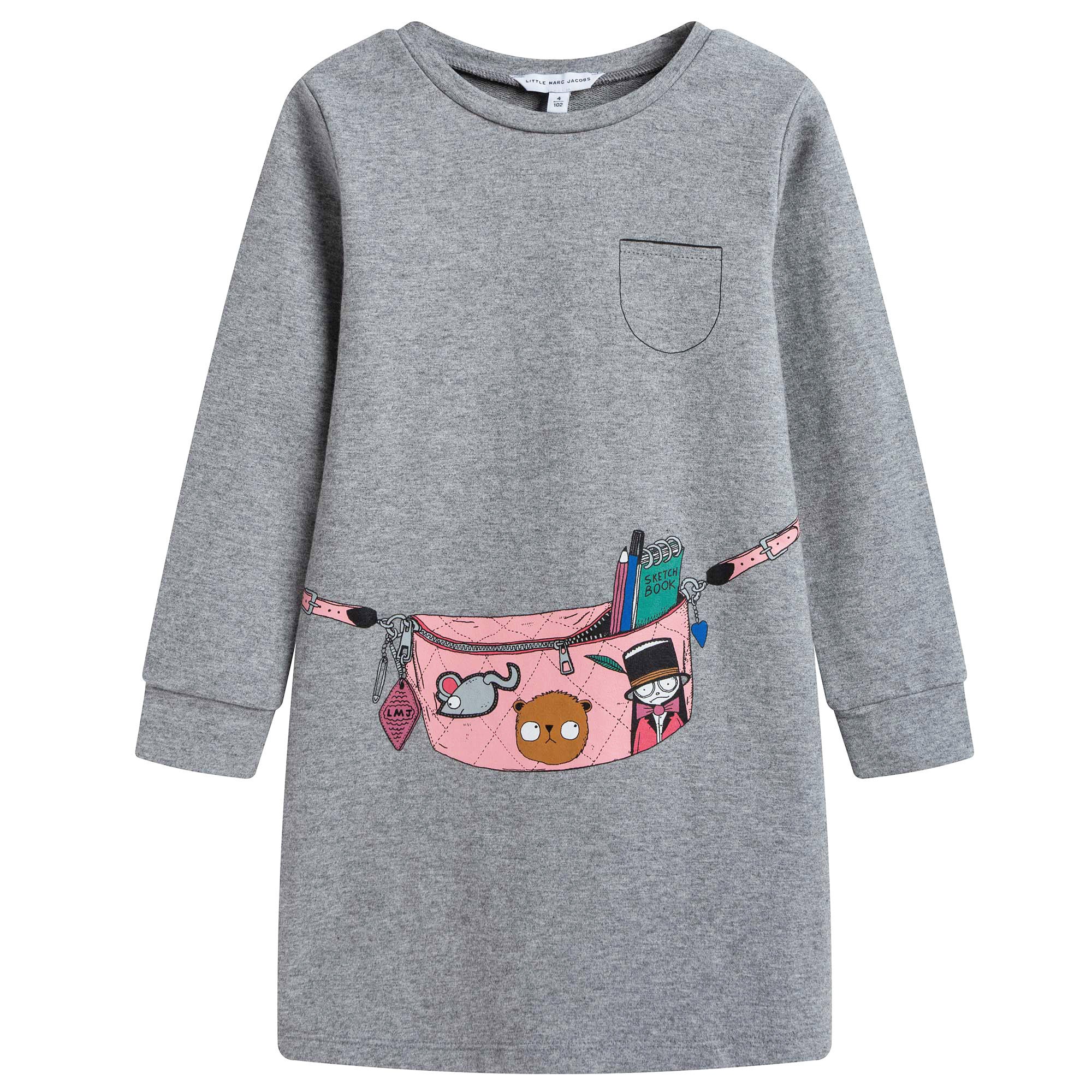 Girls Grey Bag Printed Dress