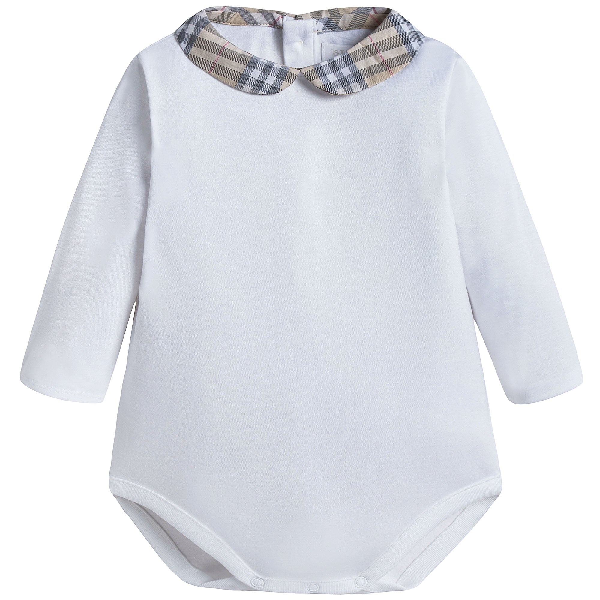 Baby Boys&Baby Girls White With Check Collar Babygrows - CÉMAROSE | Children's Fashion Store - 1