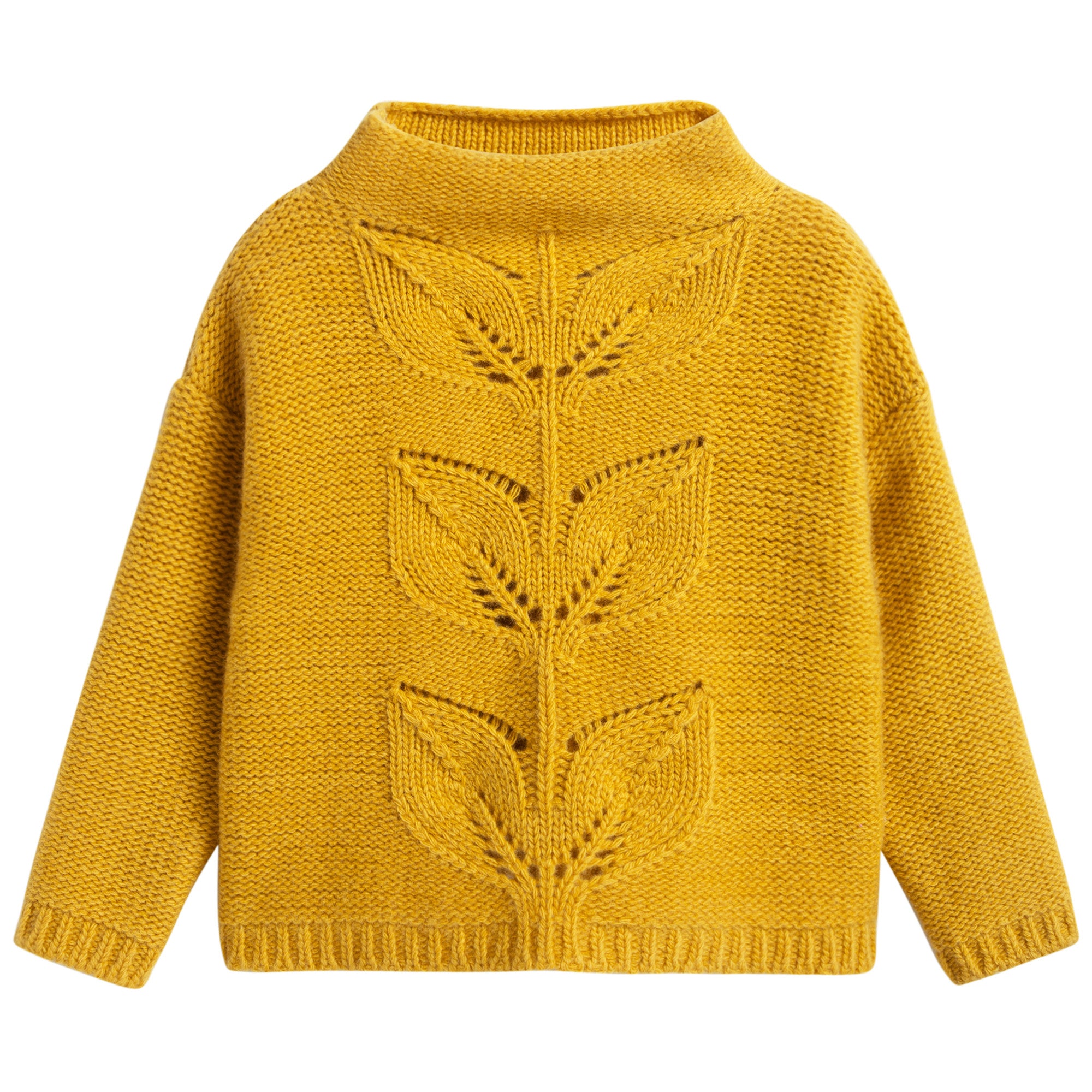 Girls Yellow Wool Sweater Leaves Hollow
