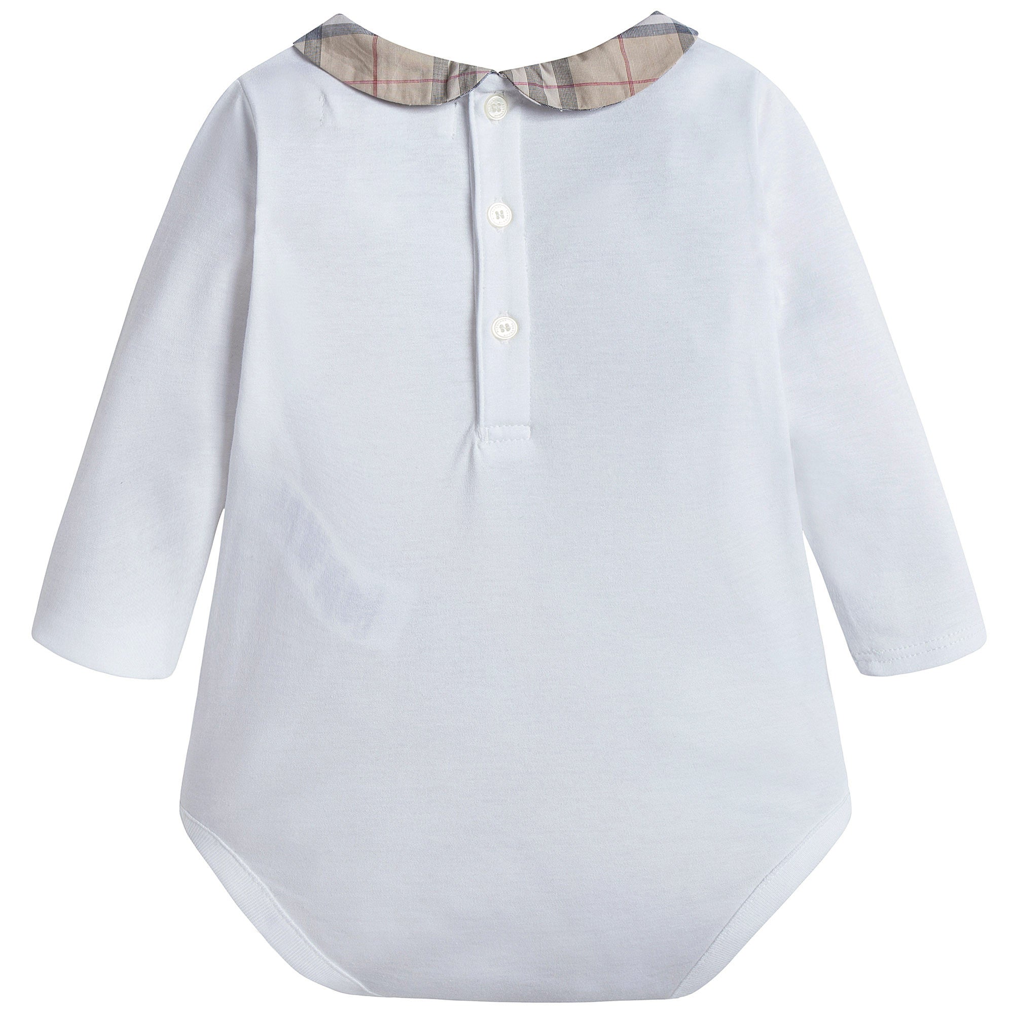 Baby Boys&Baby Girls White With Check Collar Babygrows - CÉMAROSE | Children's Fashion Store - 2
