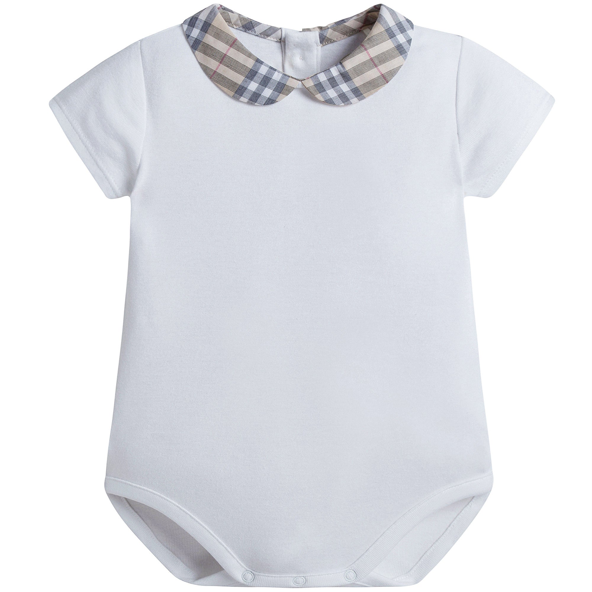 Baby Boys&Baby Girls White With Check Collar Babygrows - CÉMAROSE | Children's Fashion Store - 1