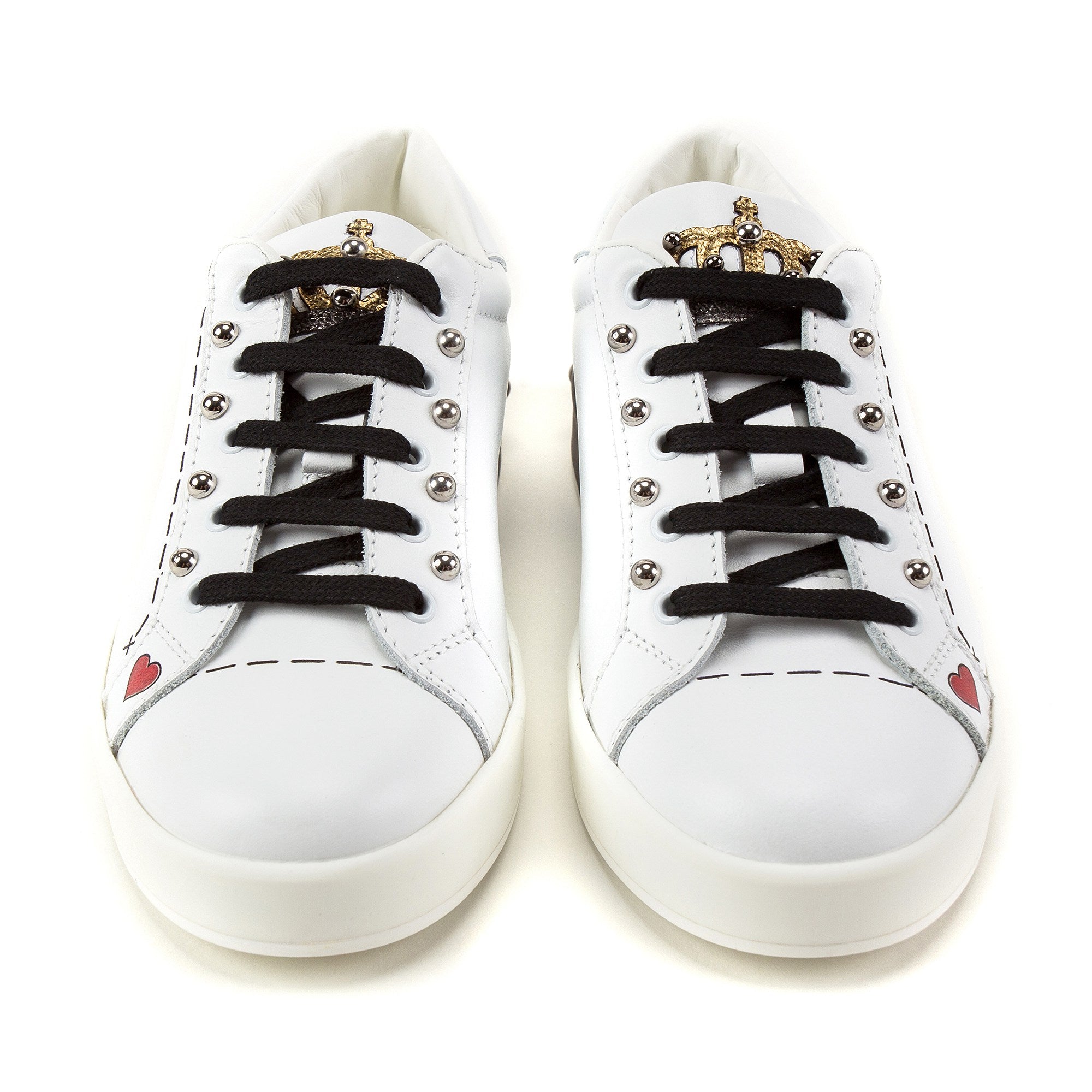 Girls White Leather Trainers With Crown Trim