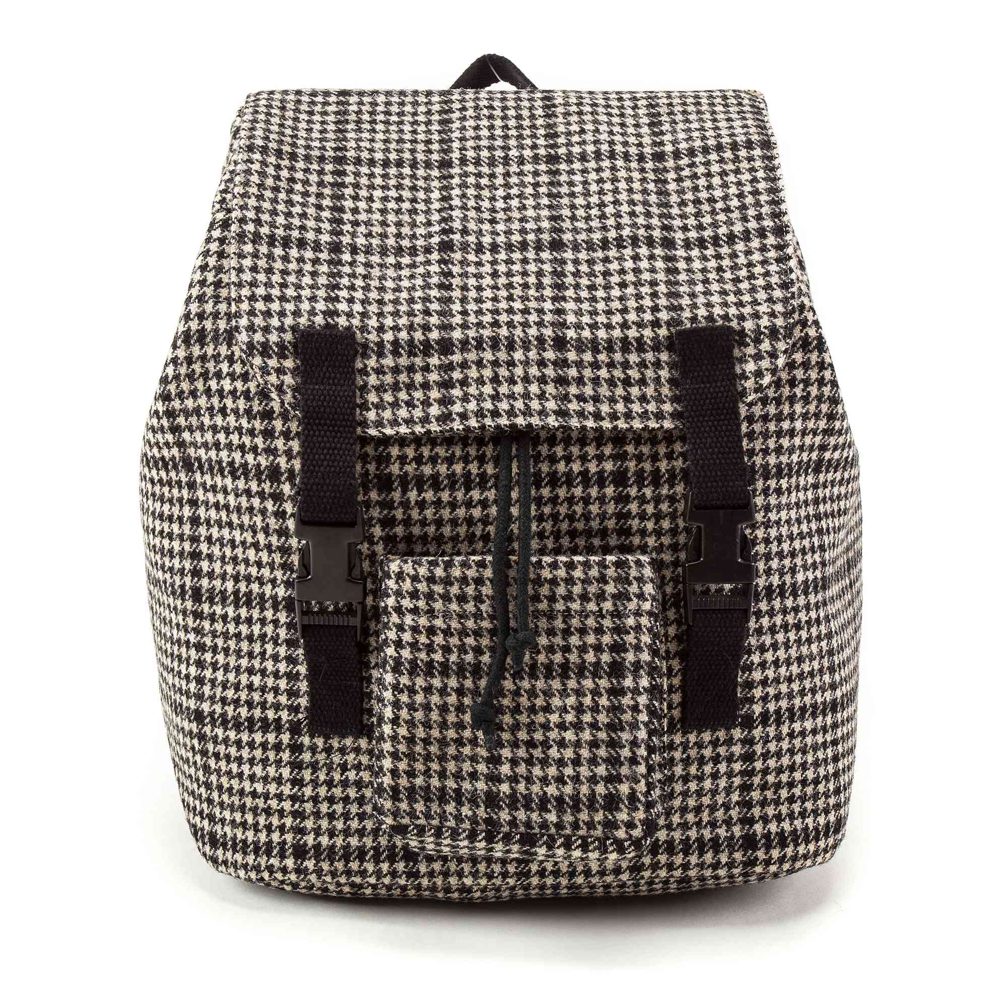 Black Check Wool Backpack