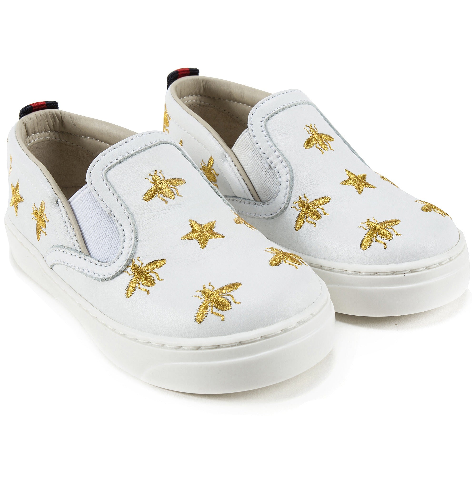 Baby Girls White Bees Embroidered Shoes
