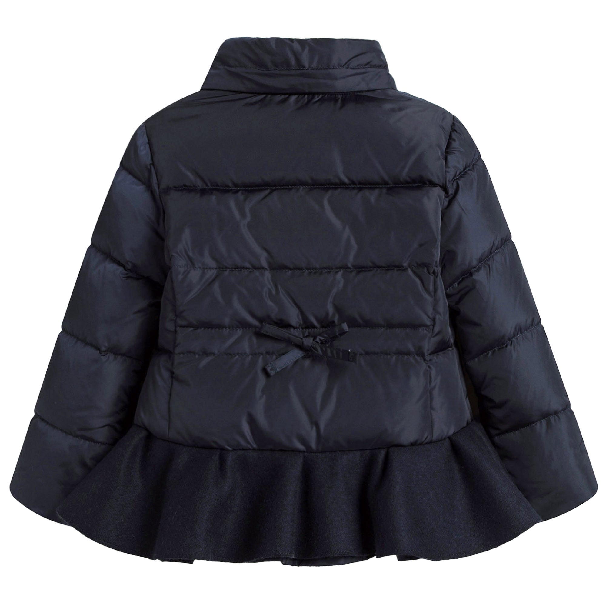 Girls Navy Blue Ruffled Down Padded Jacket