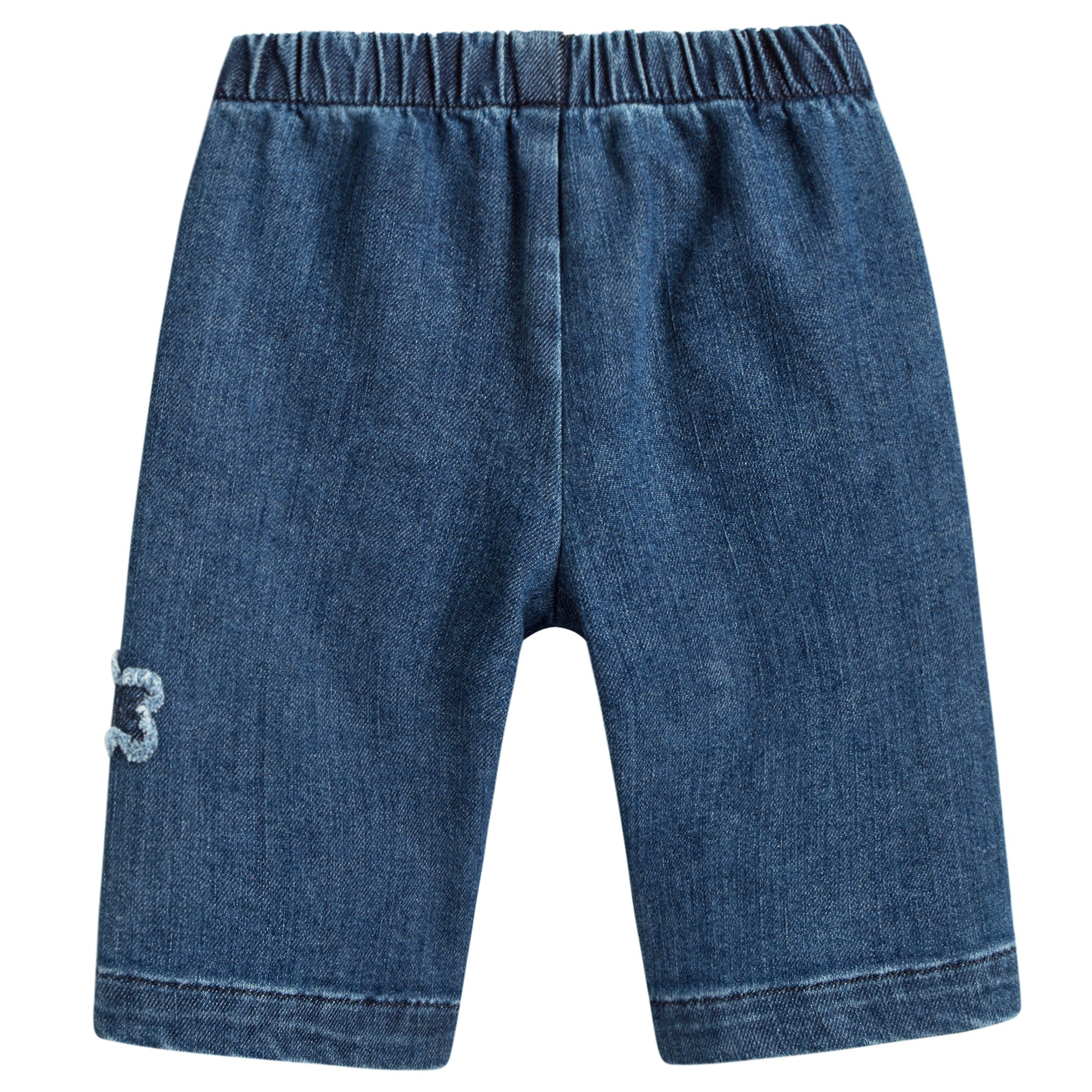 Baby Girls Denim Blue Cotton Jeans With Flowers Trims