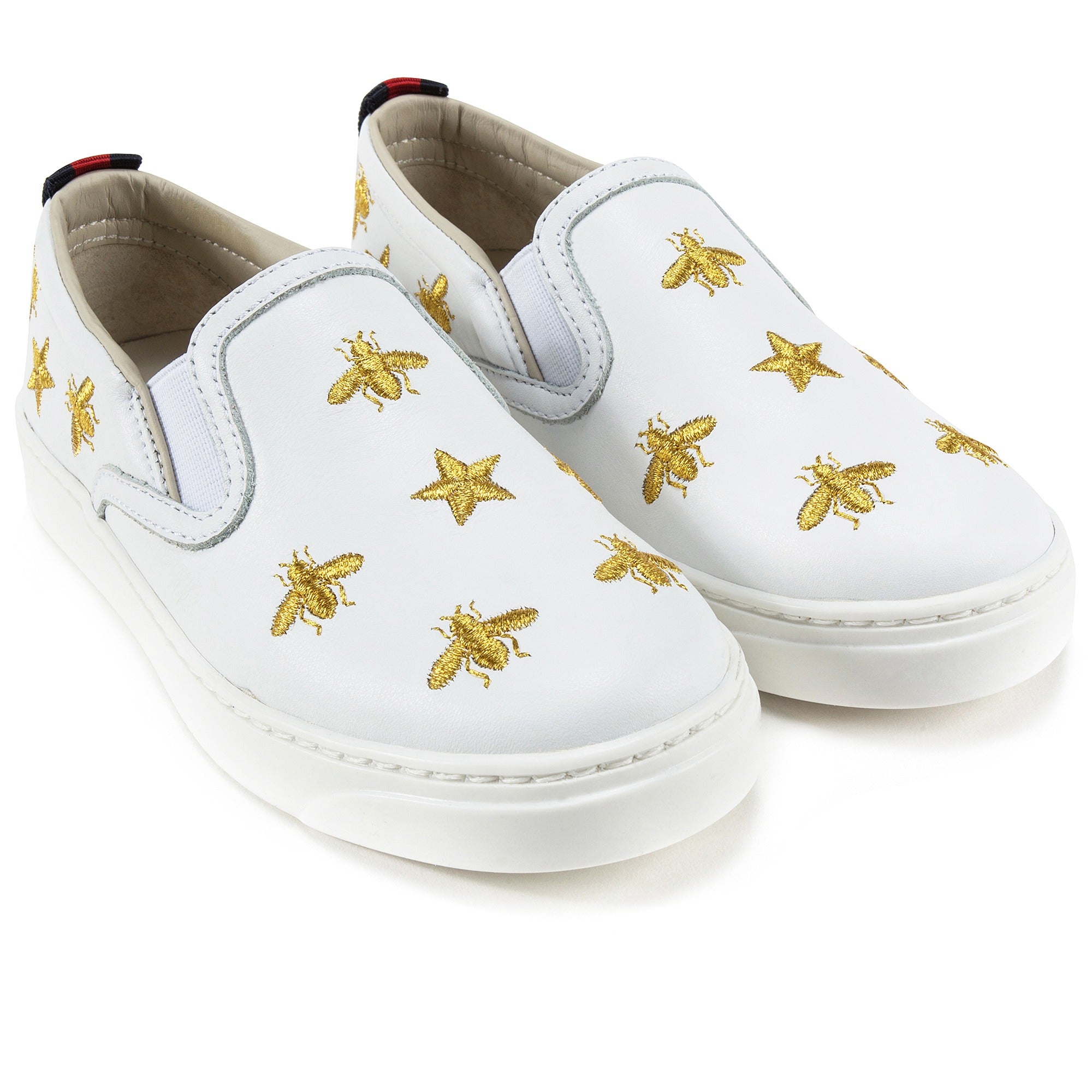Girls White Bees Embroidered Shoes