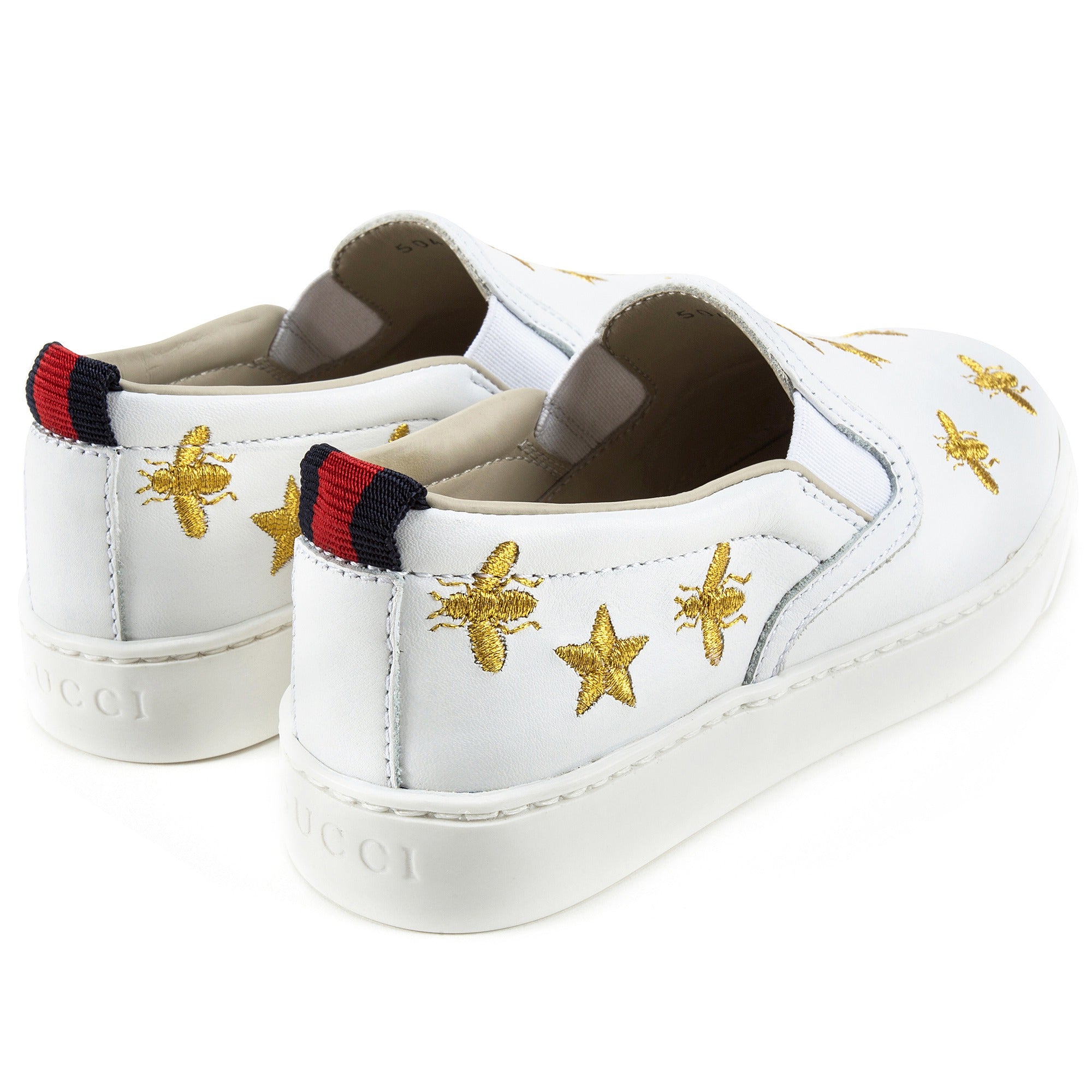 Girls White Bees Embroidered Shoes