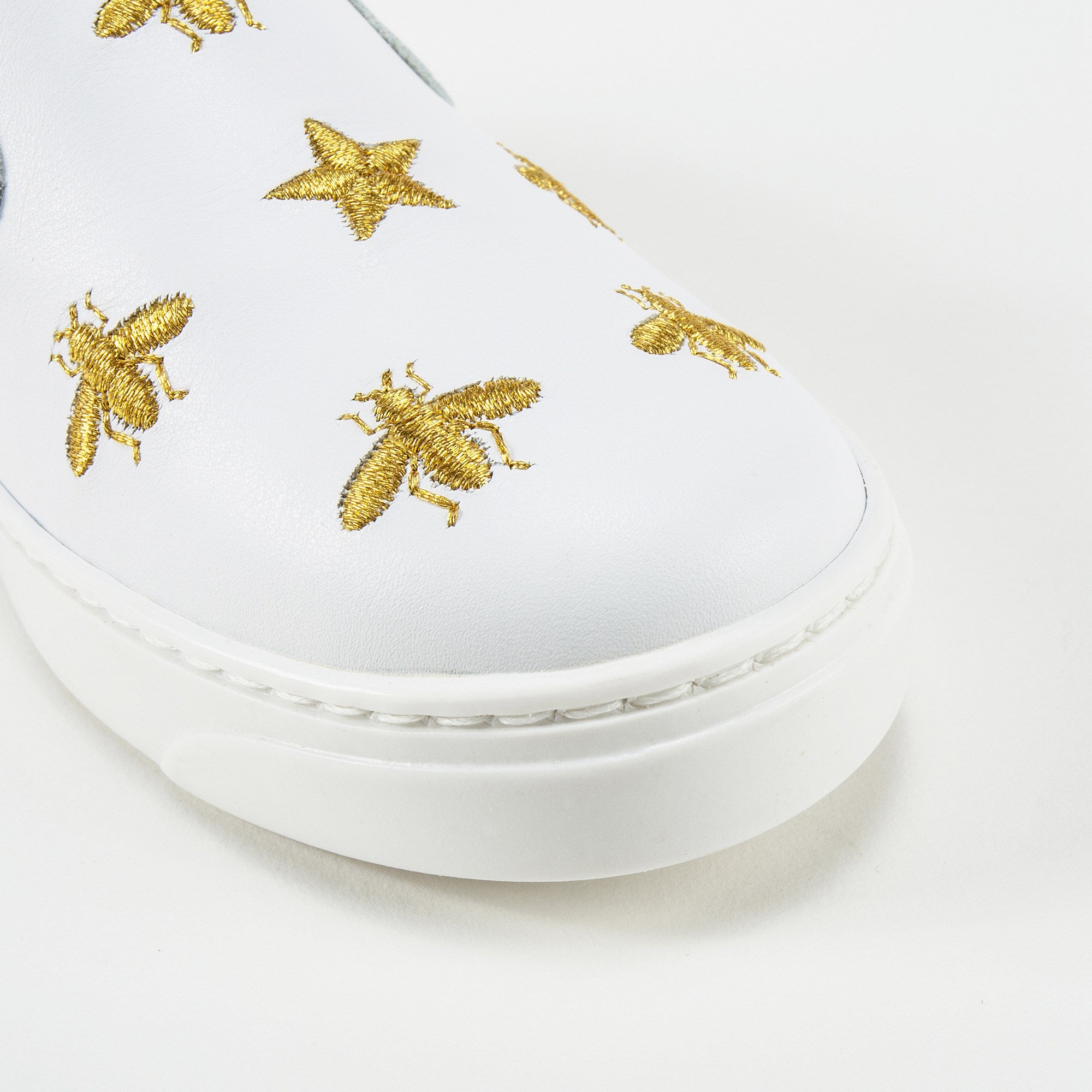 Girls White Bees Embroidered Shoes