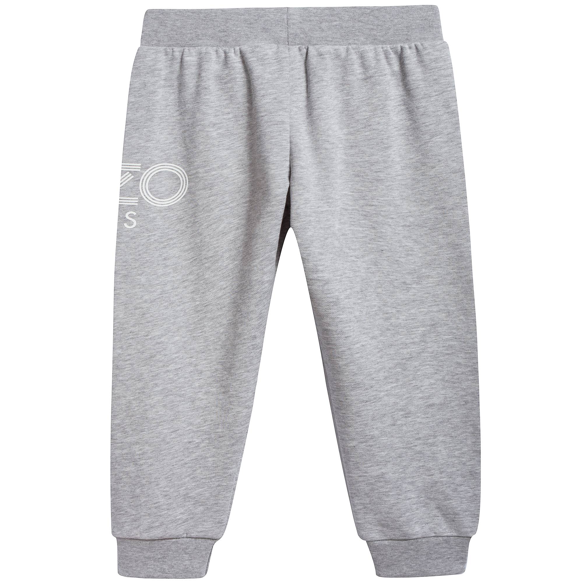 Girls Marl Grey Logo Cotton Trousers