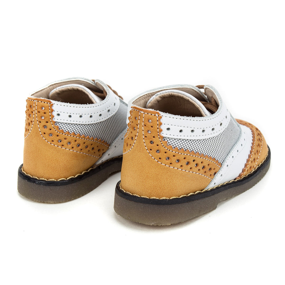 Chaussures à lacets en daim et cuir nappa blanc et camel pour garçons