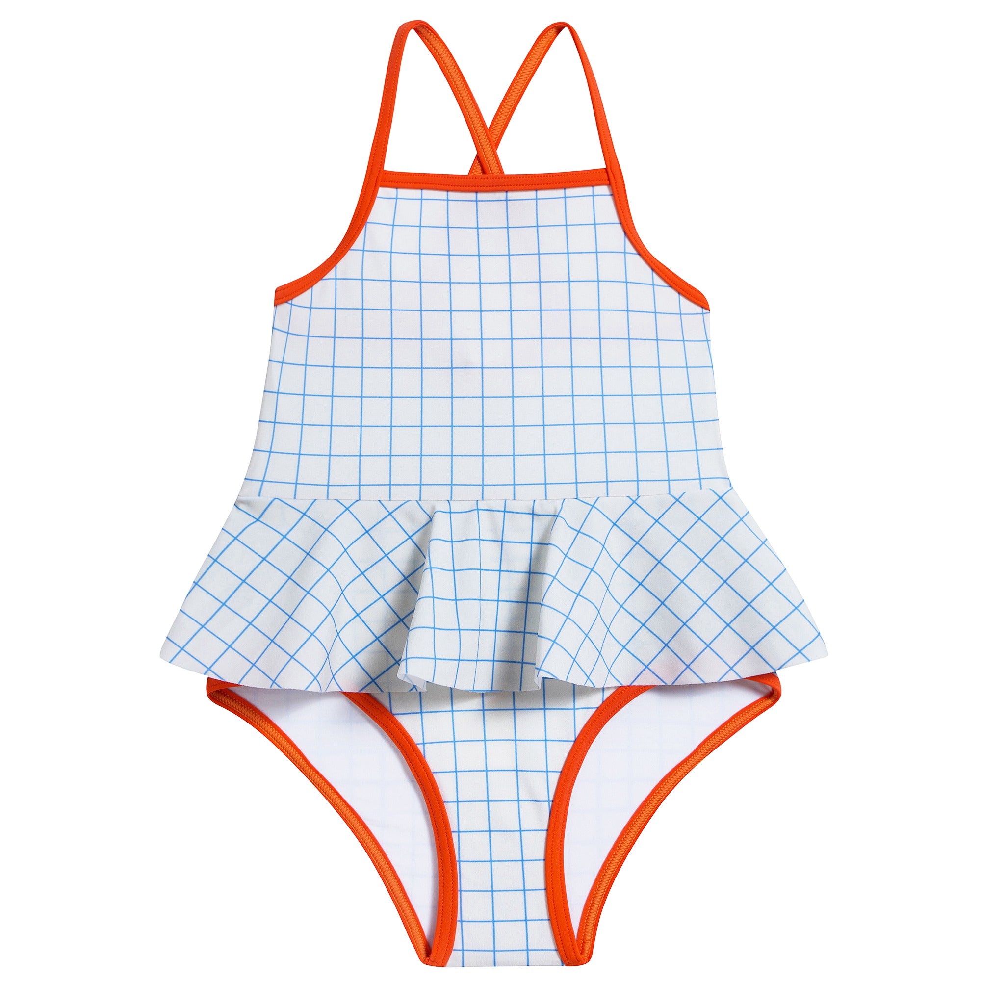 Girls Carmine Blue Grid Polyamide Swimwear