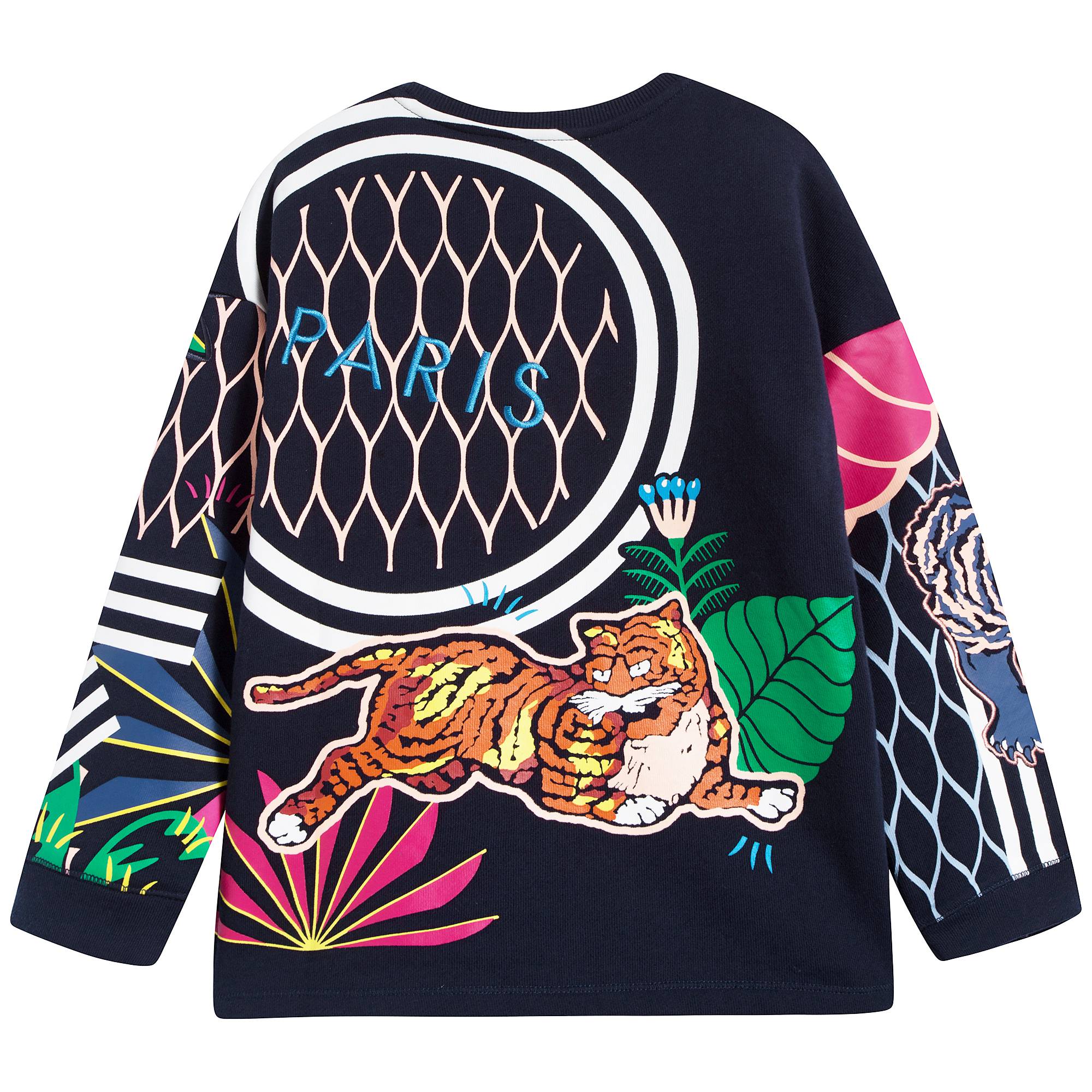 Girls Navy & Pink Printed Cotton Sweatshirt