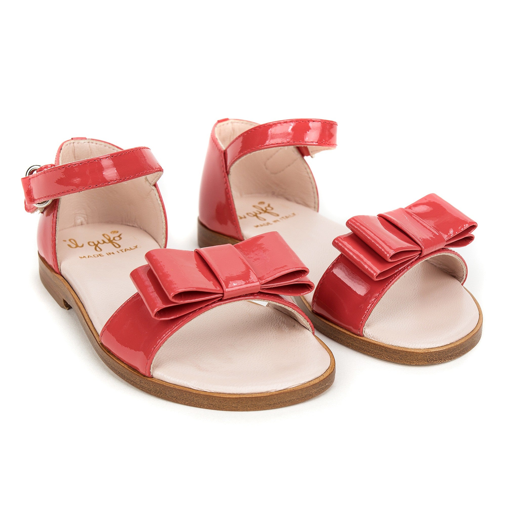 Girls Red Velcro Tape Sandals With Bow Trims