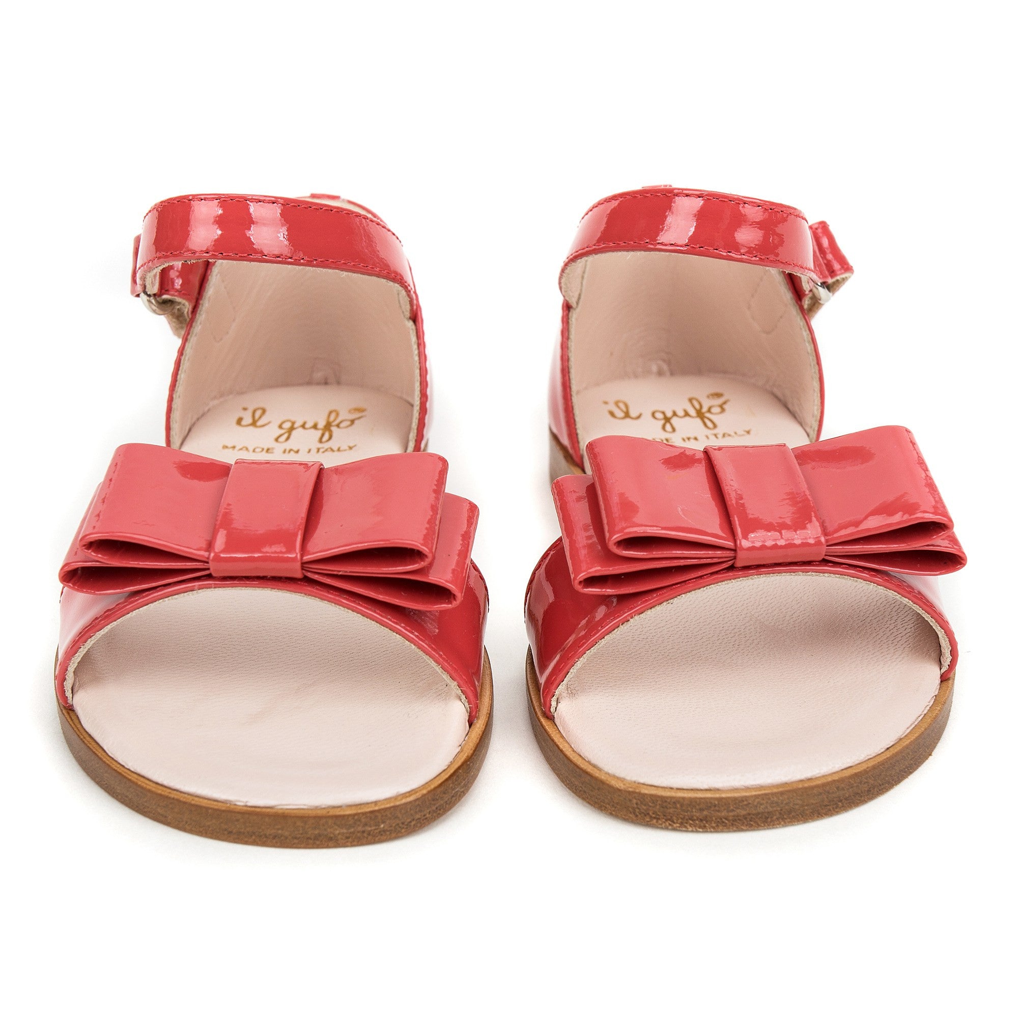 Girls Red Velcro Tape Sandals With Bow Trims