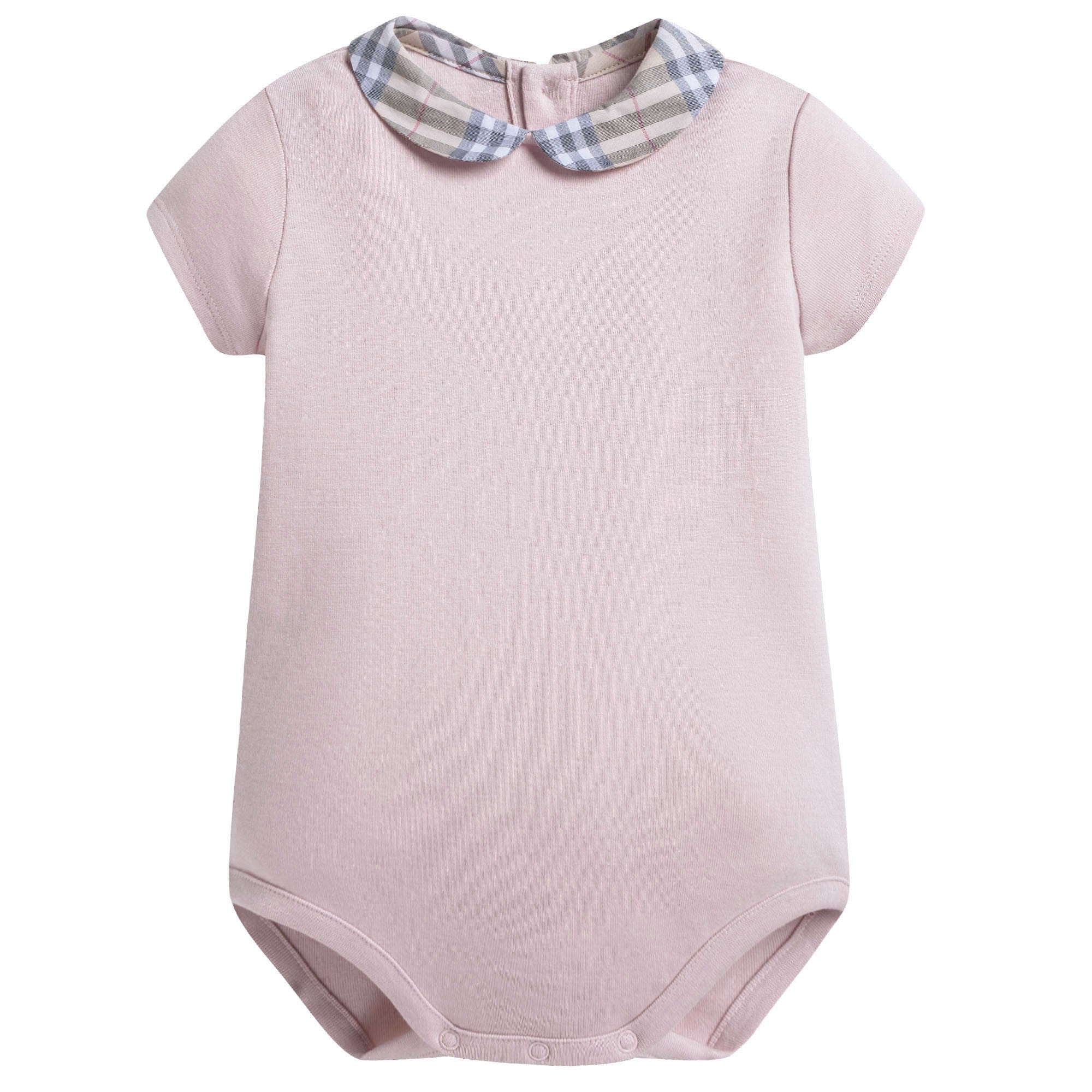 Baby Girls Pink Cotton Body With Check Collar
