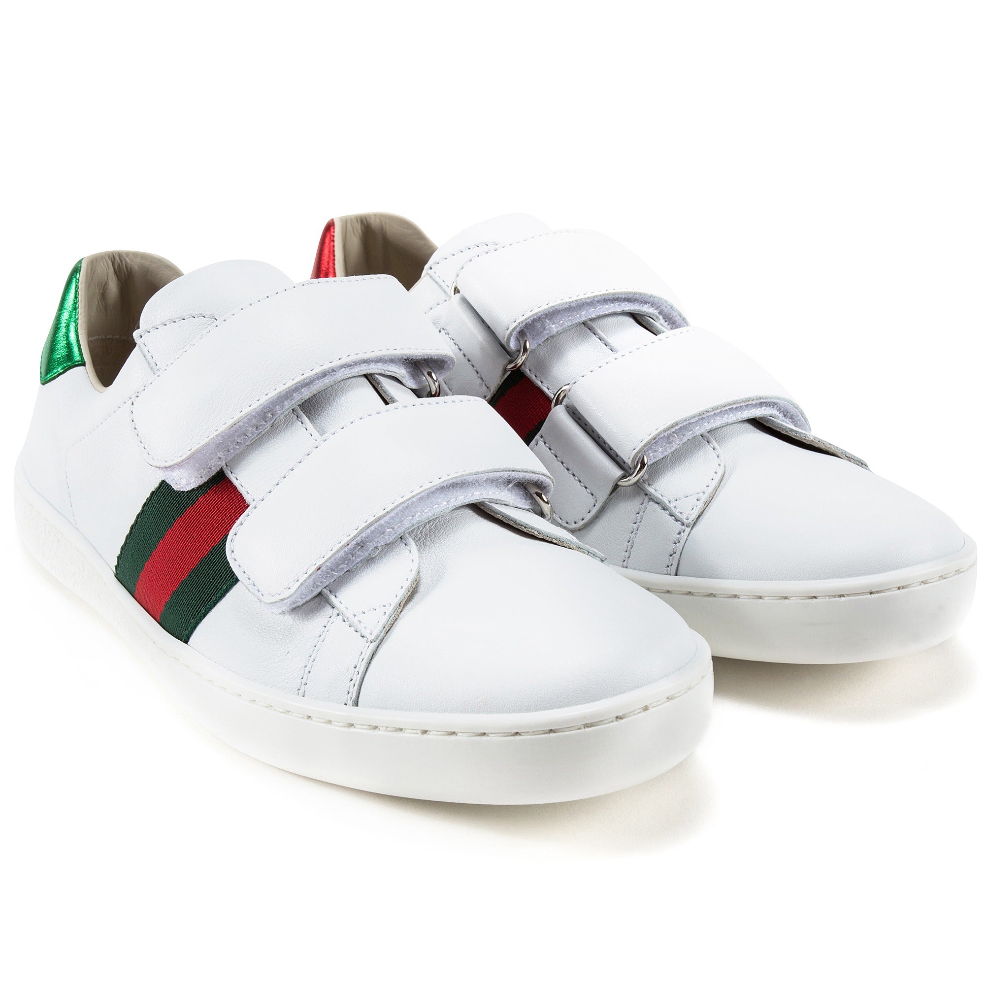 Girls & Boys White Velcro Leather Board Shoes