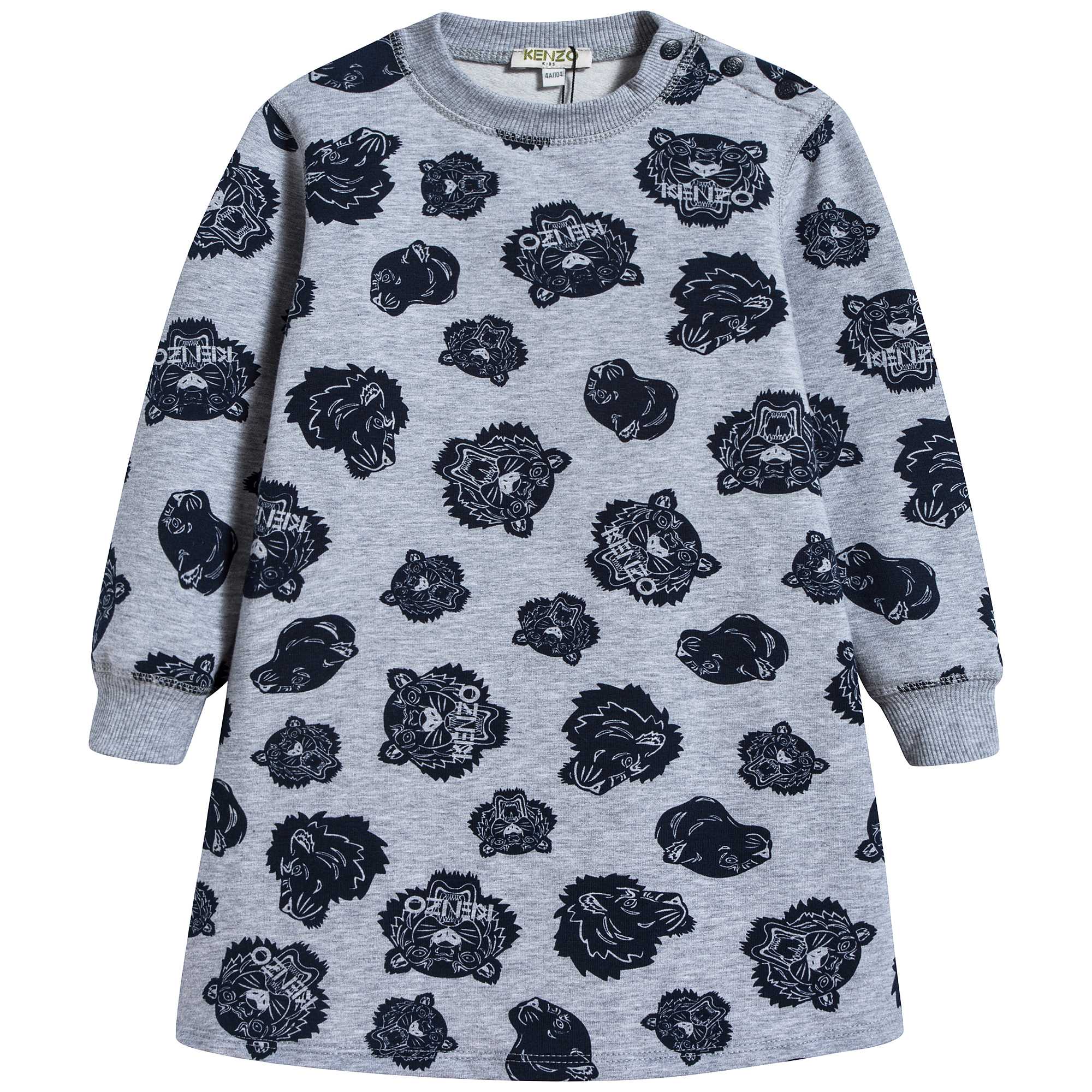Baby Girls Marl Grey Tiger Printed Cotton Dress